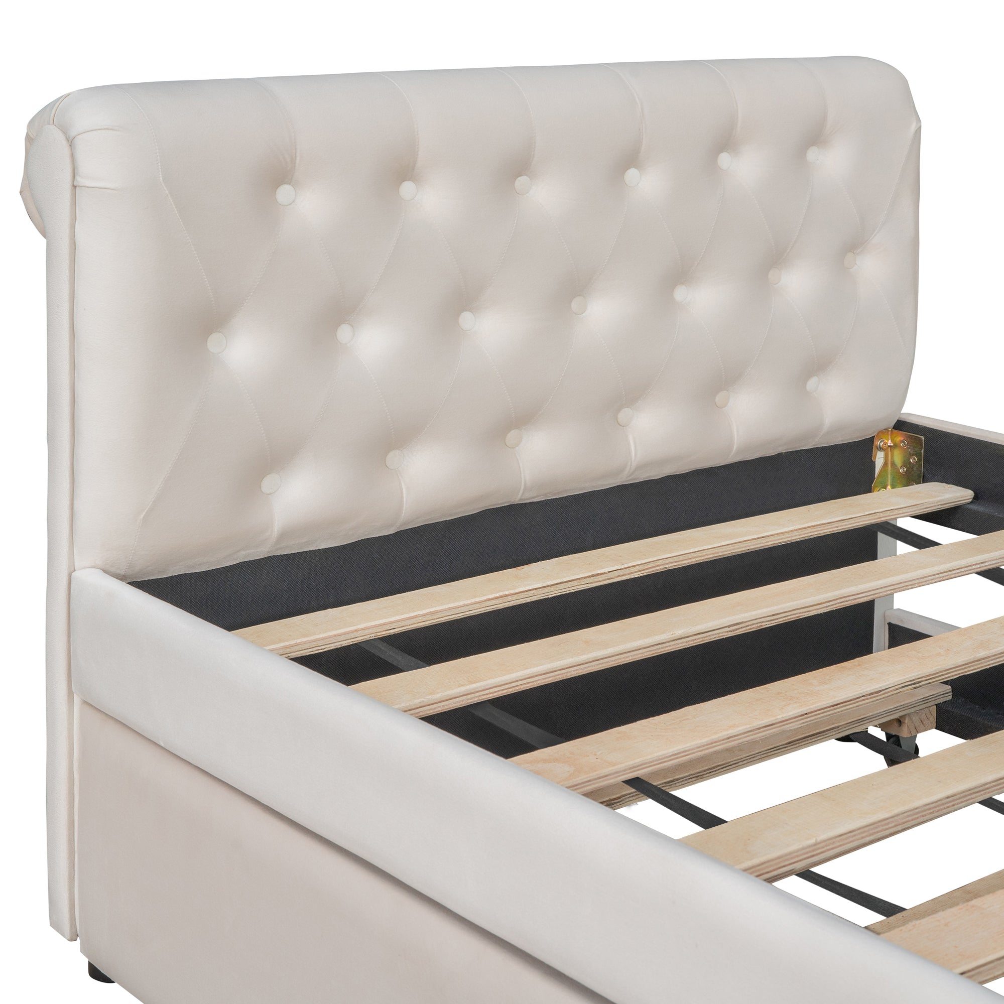 Twin Size Upholstered daybed with Trundle, Wood Slat Support, Beige(OLD SKU :LP000116AAA) - Atlantic Fine Furniture Melbourne FL