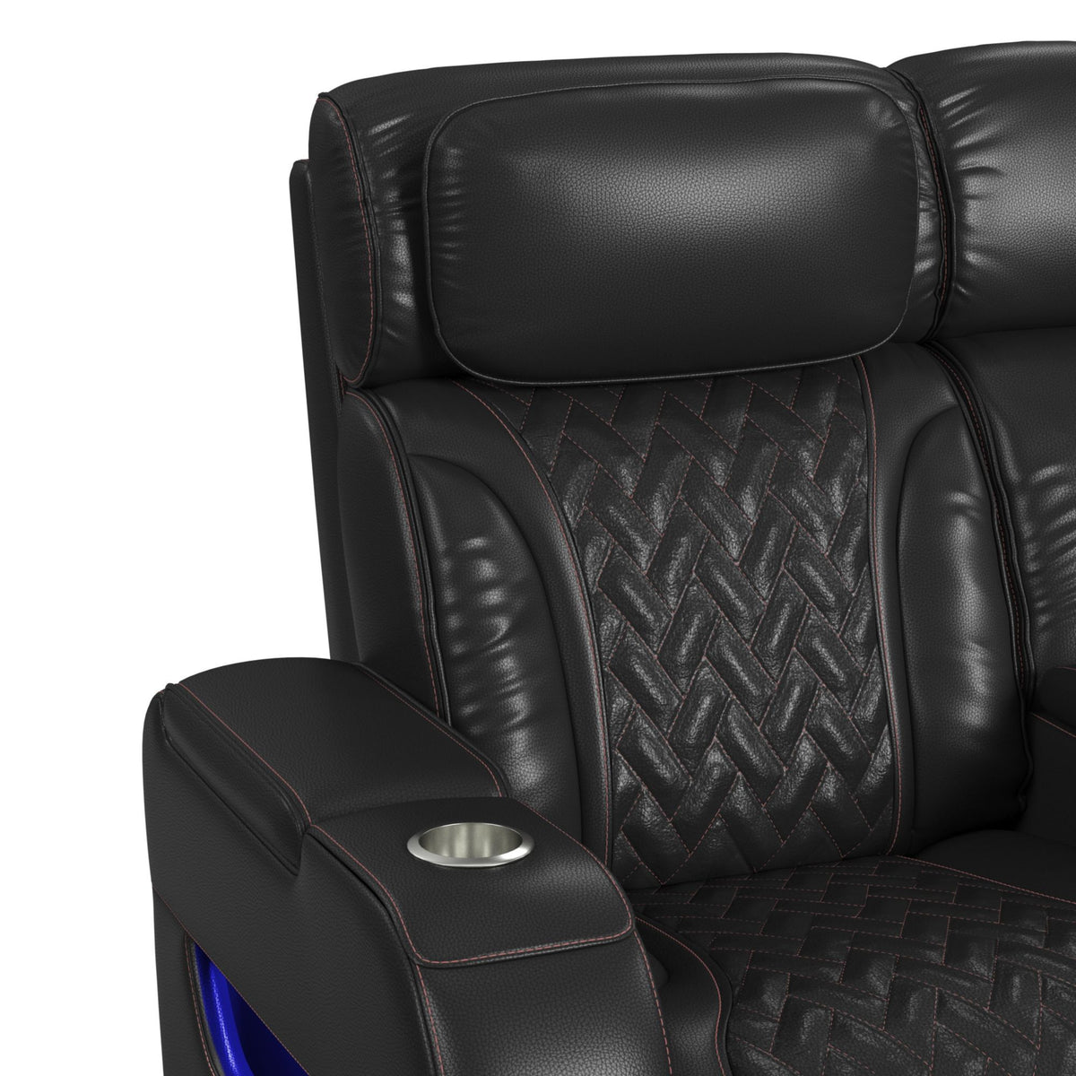 Prime Time P3 Loveseat With LED, Wireless Charger Pocket, And Console in Black by Elements International, view 6