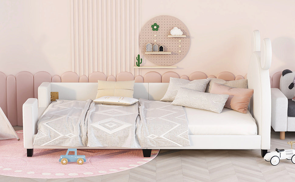 Twin Size Upholstered Daybed with Carton Ears Shaped Headboard, White - Atlantic Fine Furniture Melbourne FL