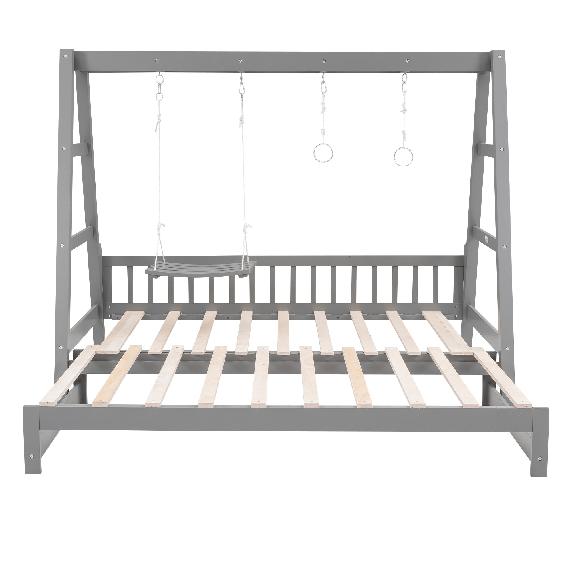 Extendable Twin Daybed with Swing and Ring Handles, Gray(Twin bed can be pulled out to be King) - Atlantic Fine Furniture Melbourne FL