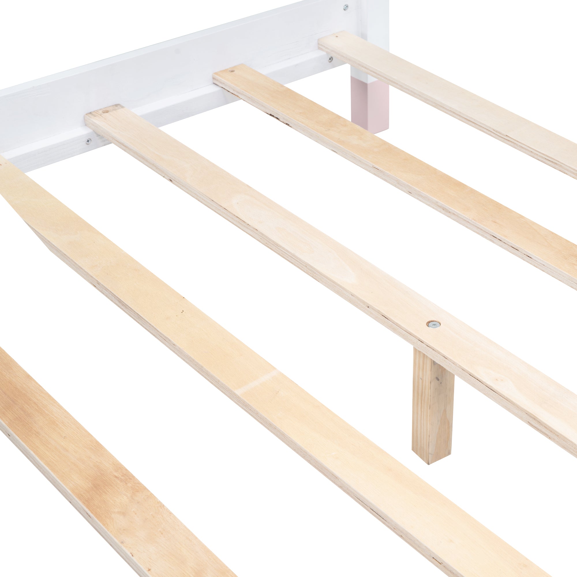 Full Size Wood Platform Bed with House-shaped Headboard and Motion Activated Night Lights (White+Pink) - Atlantic Fine Furniture Melbourne FL