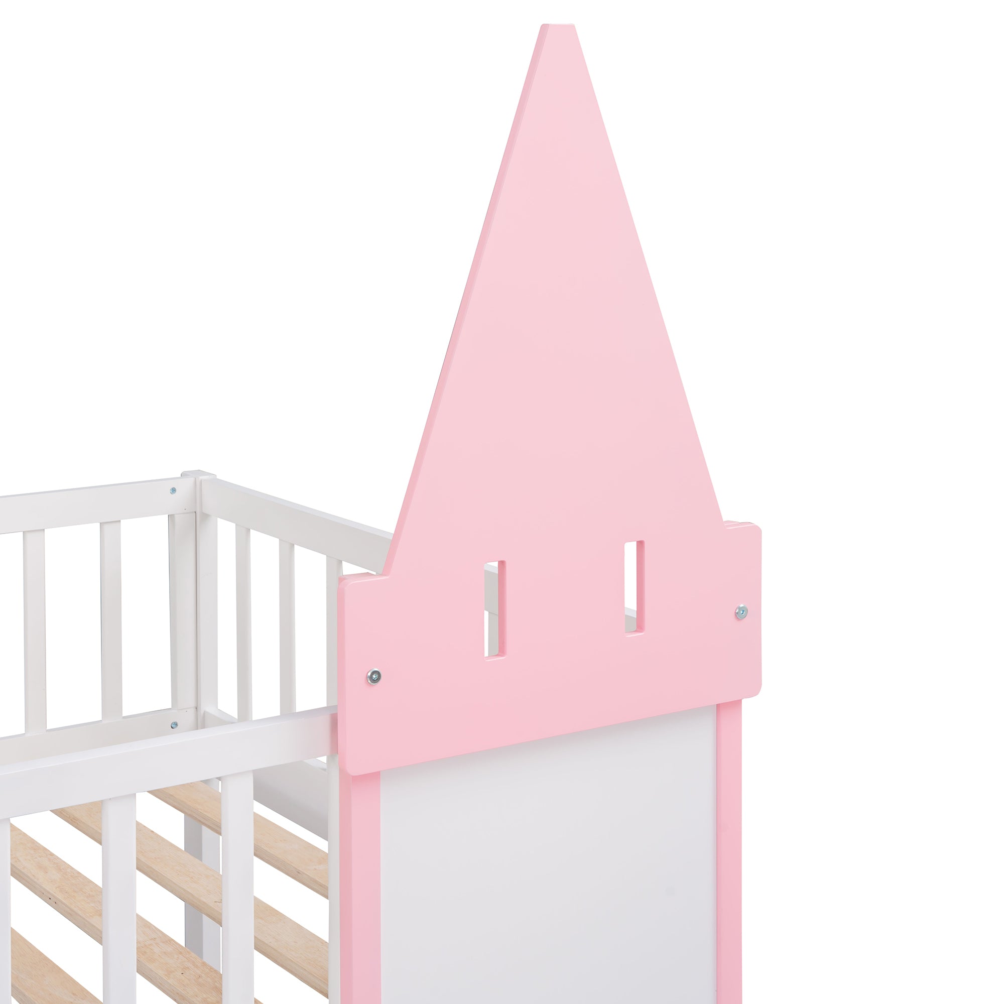 Twin Over Twin Castle Bunk Bed with Ladder - Pink - Atlantic Fine Furniture Melbourne FL