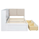 L-Shaped Daybed Corner Bed Under Bed Drawers With Storage Bookcase And Upholstered Headboard And USB Charging Ports