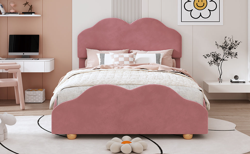 Full Size Upholstered Platform Bed with Cloud Shaped bed board, Dark Pink - Atlantic Fine Furniture Melbourne FL