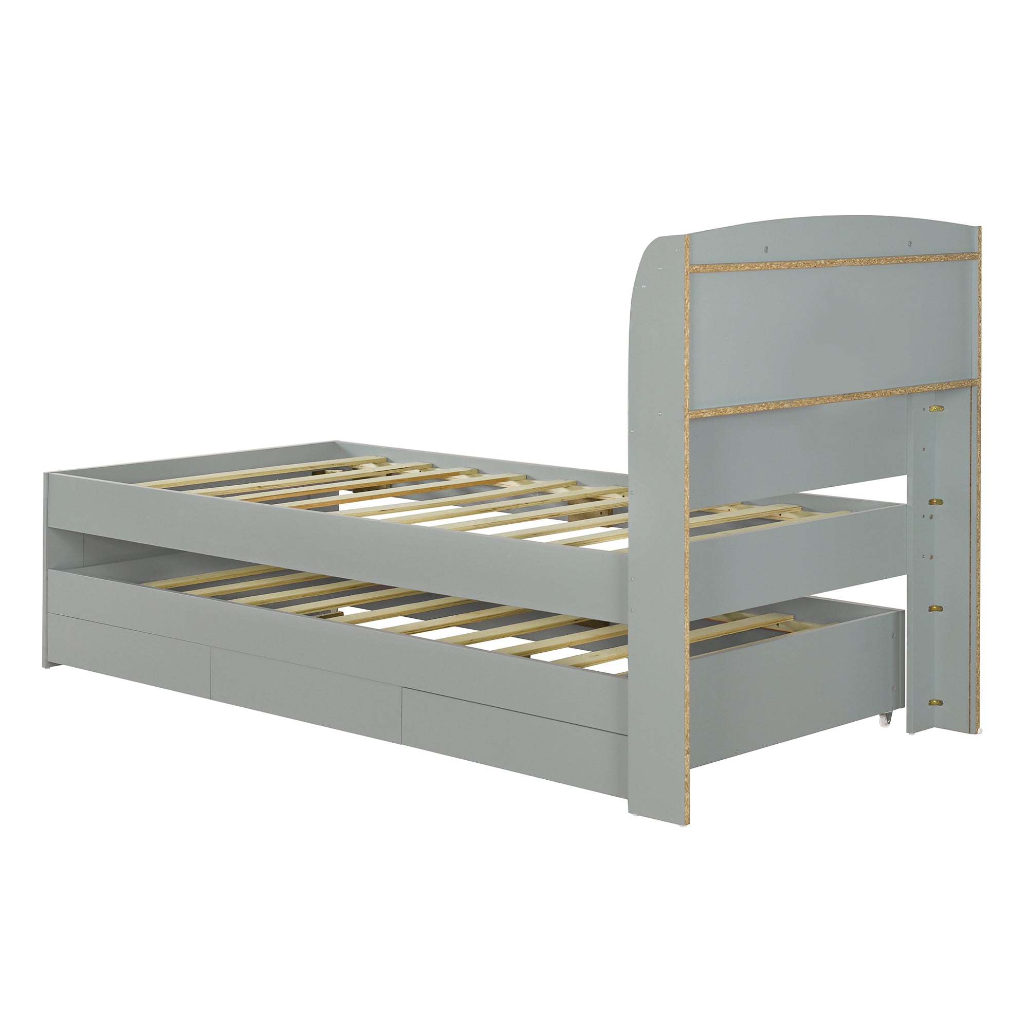 Twin XL Size Platform Bed with Storage LED Headboard, Charging Station, Twin Size Trundle and 2 Drawers, Gray - Atlantic Fine Furniture Melbourne FL