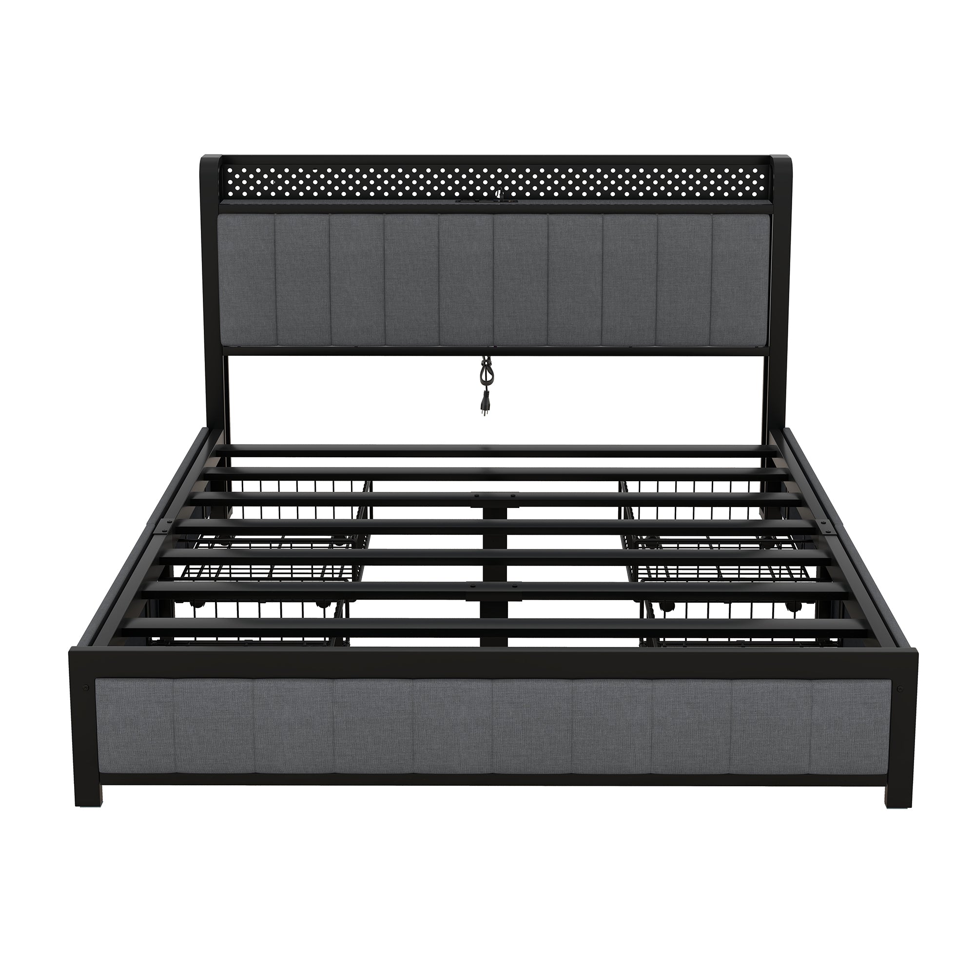 Queen Bed Frame with LED Headboard, Upholstered Bed with 4 Storage Drawers and USB Ports, Dark Grey - Atlantic Fine Furniture Melbourne FL