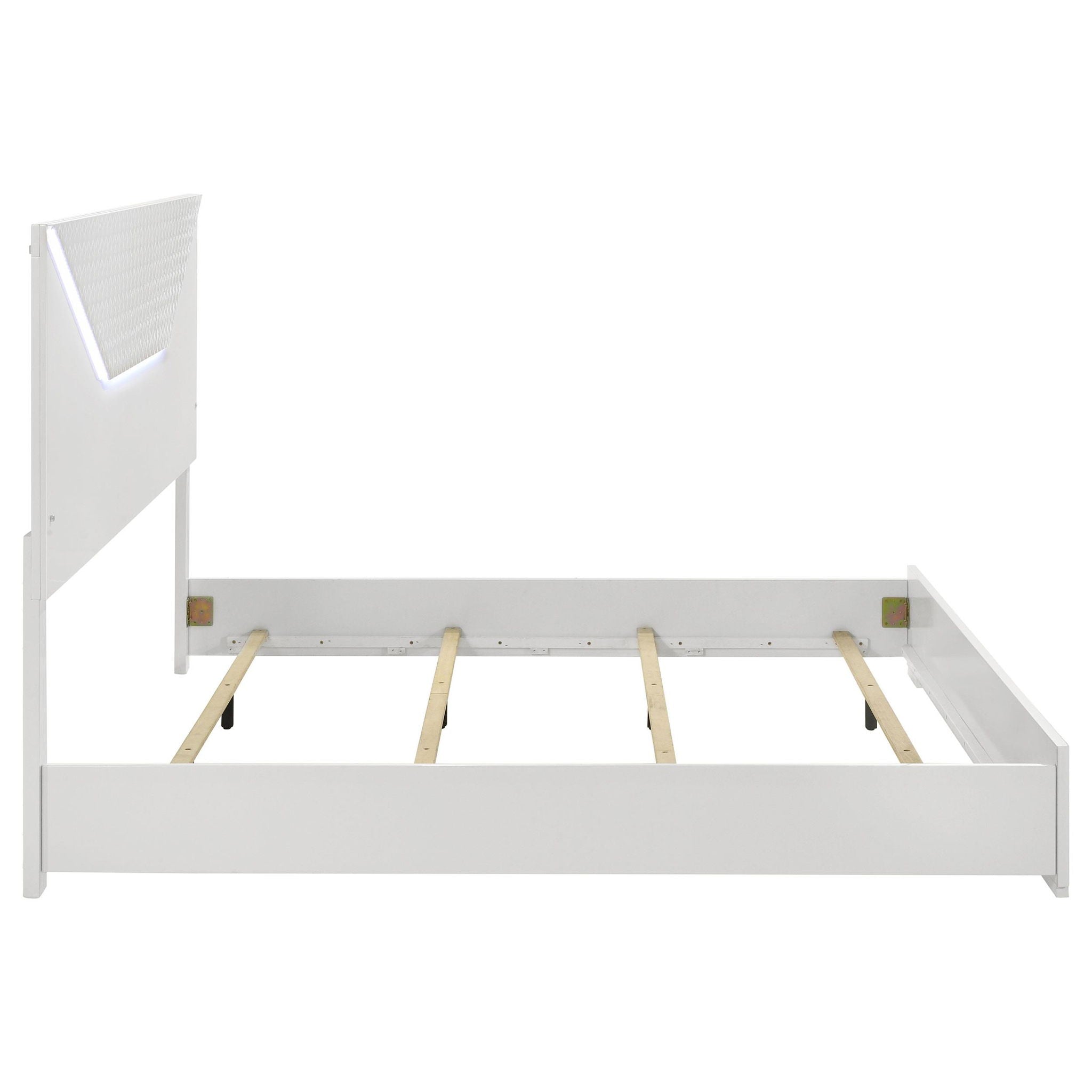 Ives Eastern King Panel Bed LED Headboard White High Gloss