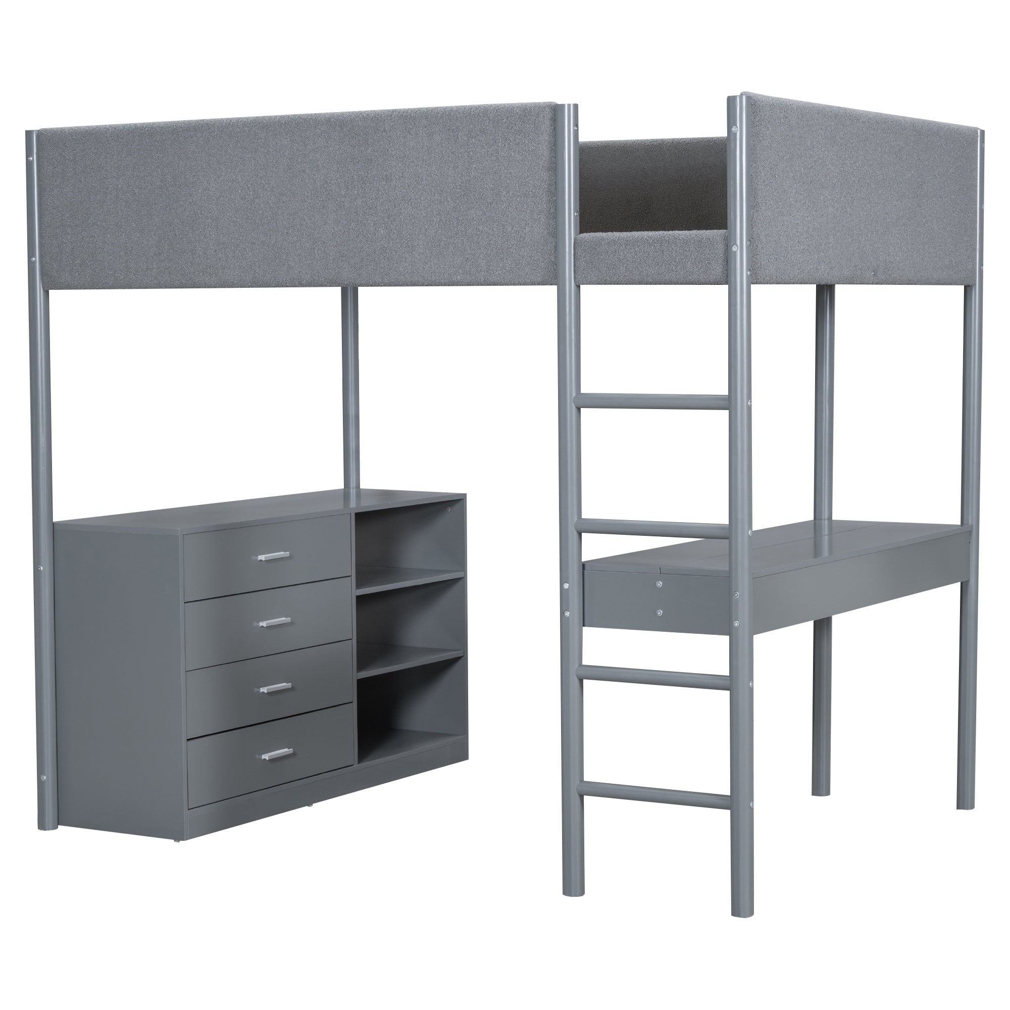 Full Size Teddy FleeceLoft Bed Wood Bed, Gray - Atlantic Fine Furniture Melbourne FL