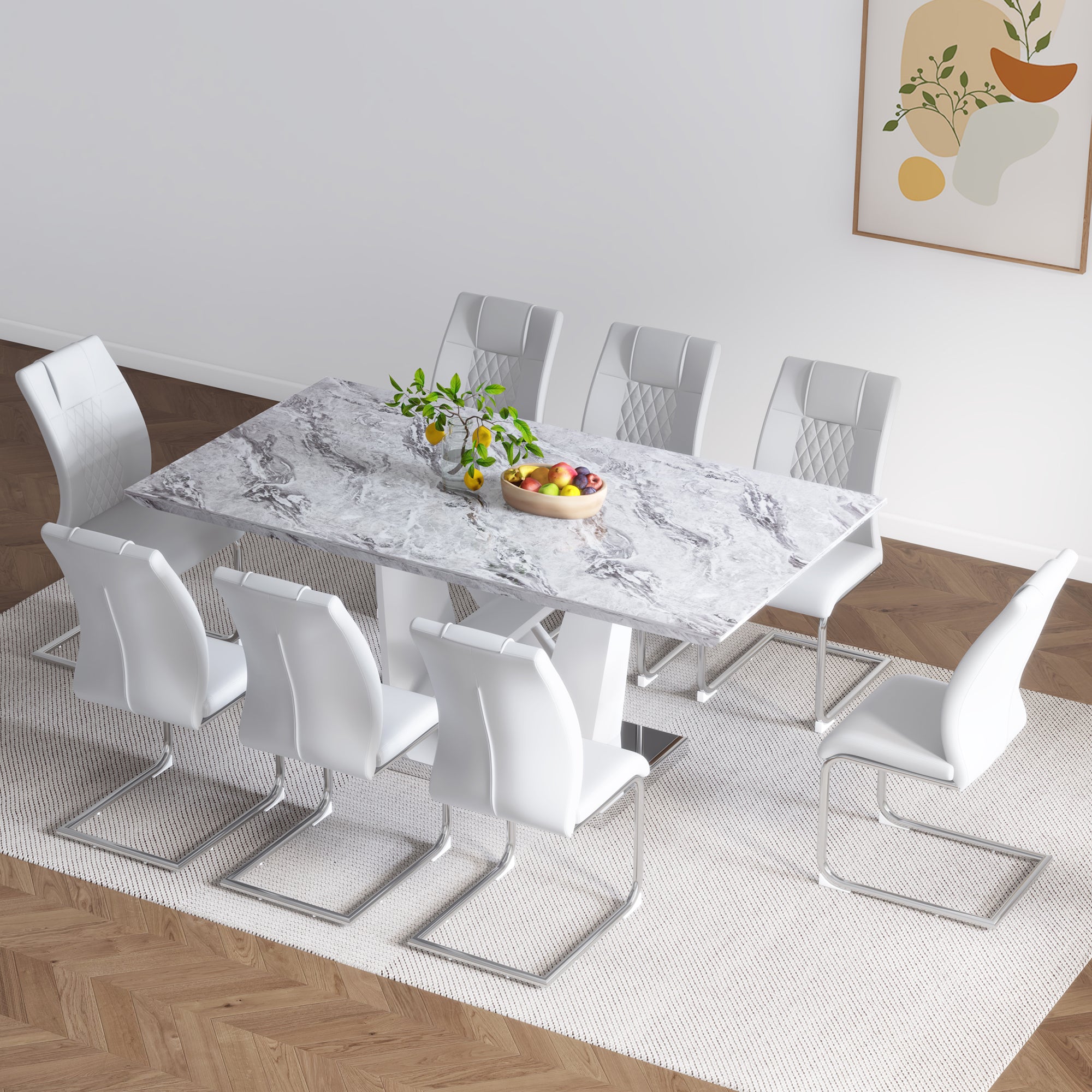 one table and eight chairs,Modern style table and chair set, suitable for restaurants and kitchens F-VV C-001