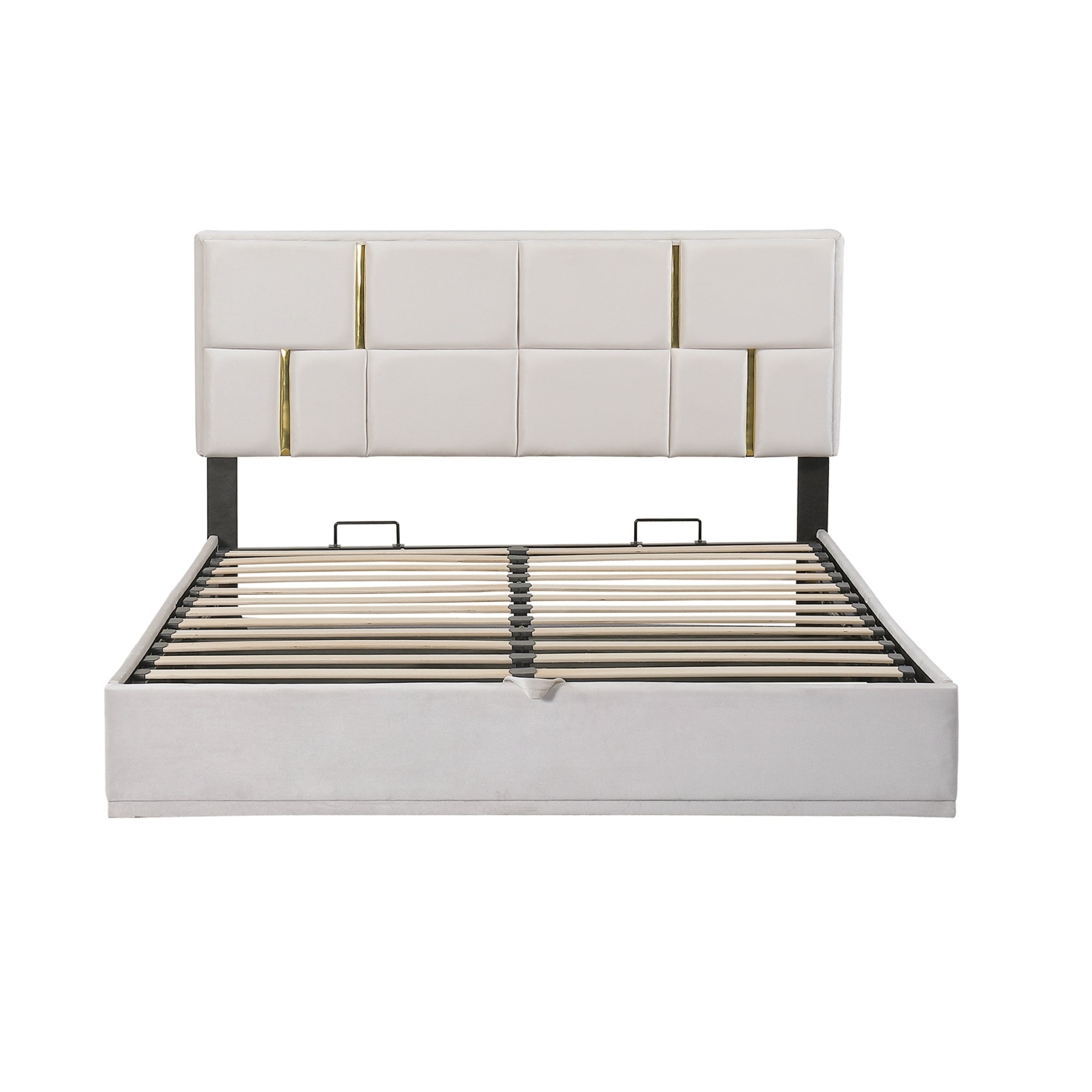 Queen Size Upholstered Platform Bed with Hydraulic Storage System,No Box Spring Needed,Beige - Atlantic Fine Furniture Melbourne FL