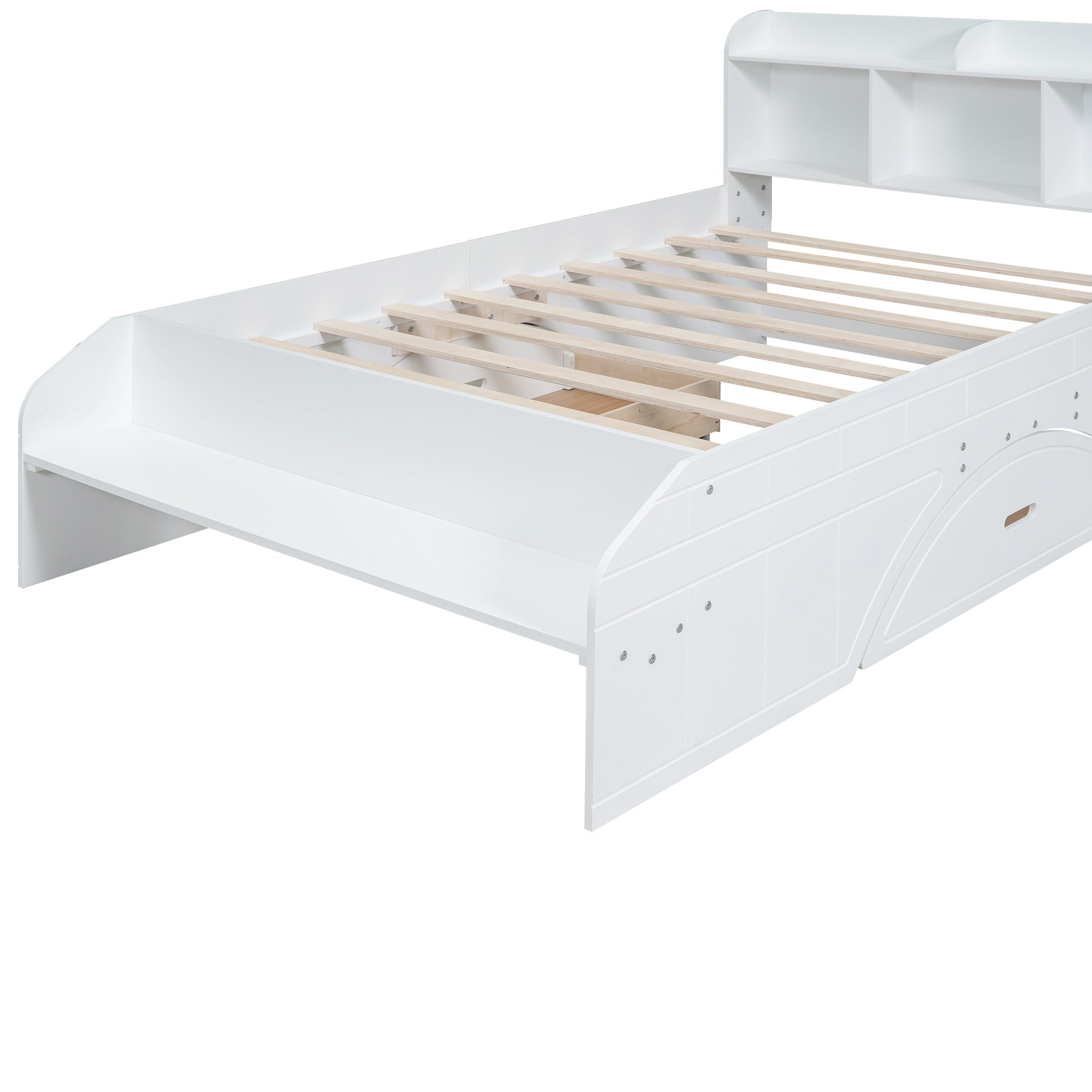 Wood Full Size Platform Bed with 2 Drawers, Storage Headboard and Footboard, White - Atlantic Fine Furniture Melbourne FL