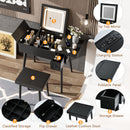 Makeup Vanity Desk With Flip Top Mirror And LED Light, Dressing Table With Charging Station, 2 Drawers And Fold Up Panel, Vanity Set With Cushioned Stool For Bedroom - Black