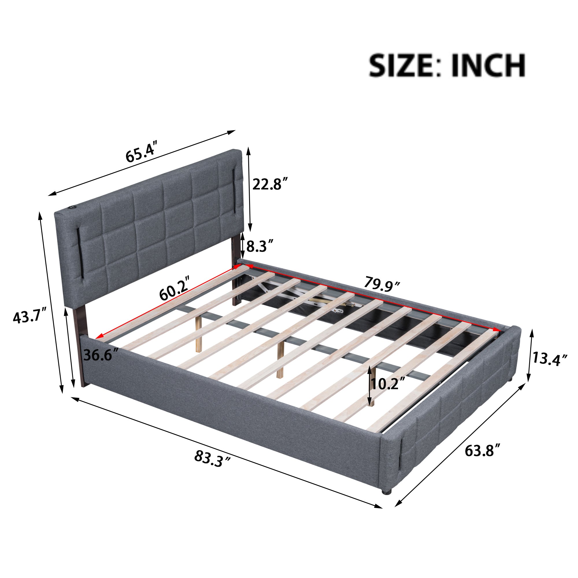 Queen Size Upholstered Bed with Hydraulic Storage System and LED Light, Gray - Atlantic Fine Furniture Melbourne FL