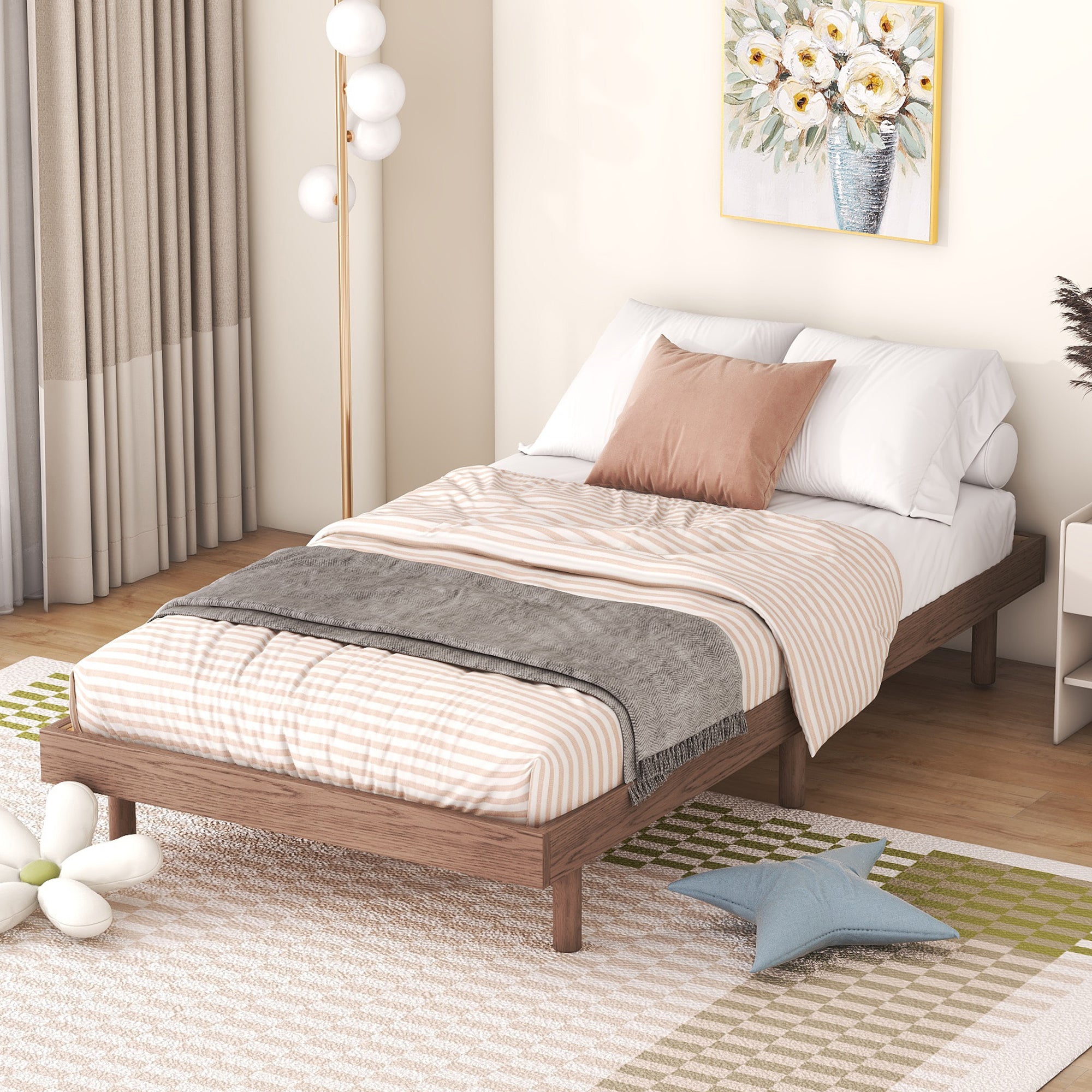 Modern Design Twin Size Floating Platform Bed Frame for Walnut Color - Atlantic Fine Furniture Melbourne FL