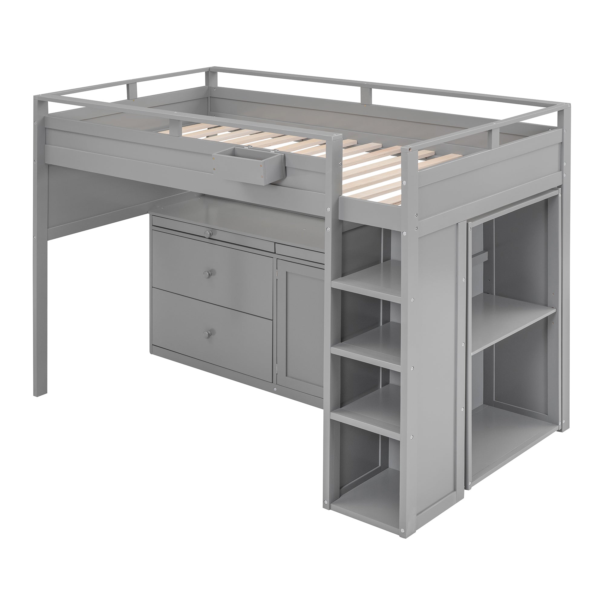 Loft Bed with Rolling Cabinet and Desk - Gray - Atlantic Fine Furniture Melbourne FL