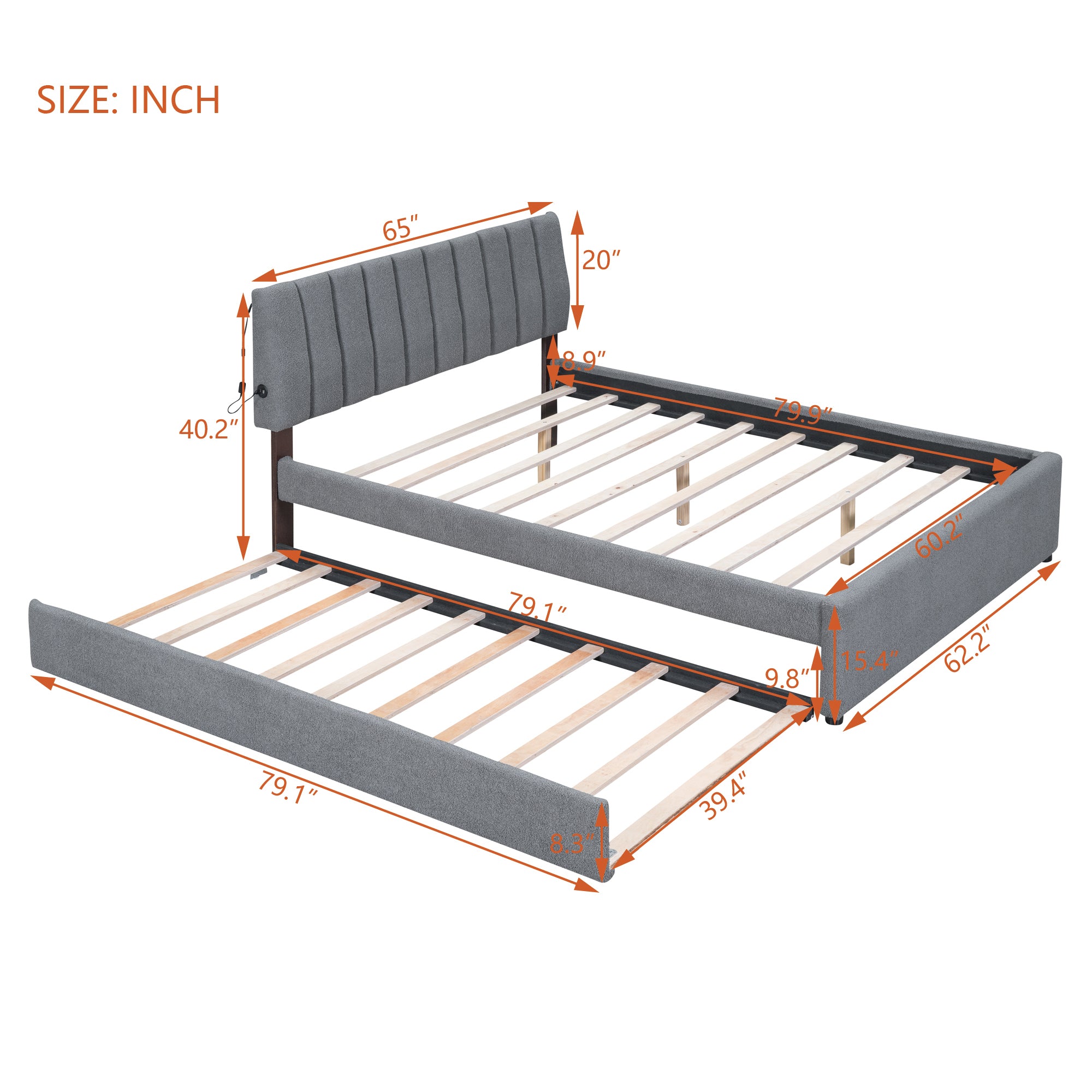 Teddy Fleece Queen Size Upholstered Platform Bed with Trundle, Gray - Atlantic Fine Furniture Melbourne FL