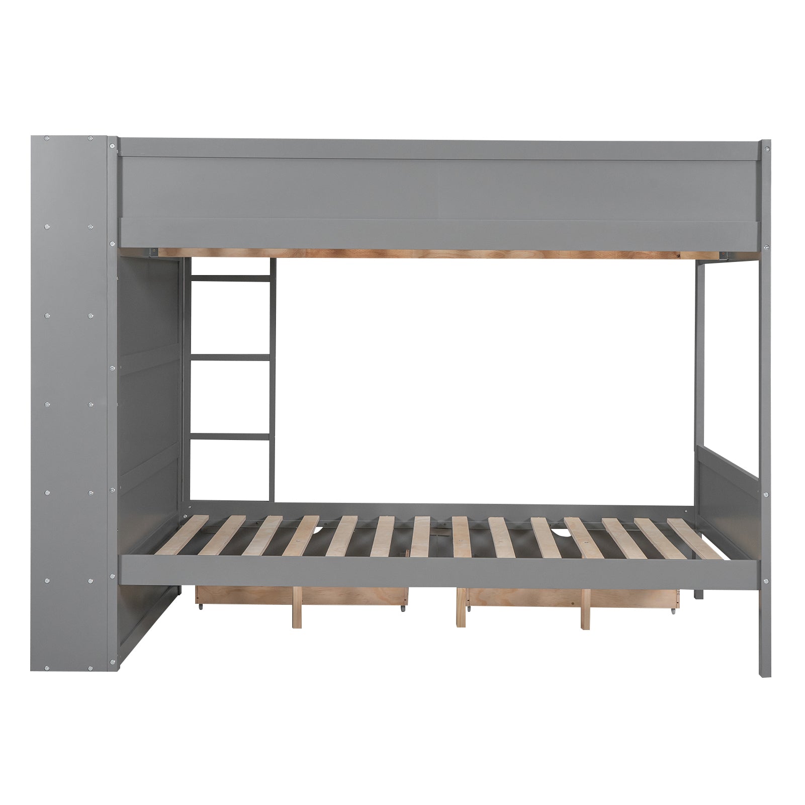Full over Full Bunk Bed With 2 Drawers and Multi-layer Cabinet, Gray - Atlantic Fine Furniture Melbourne FL