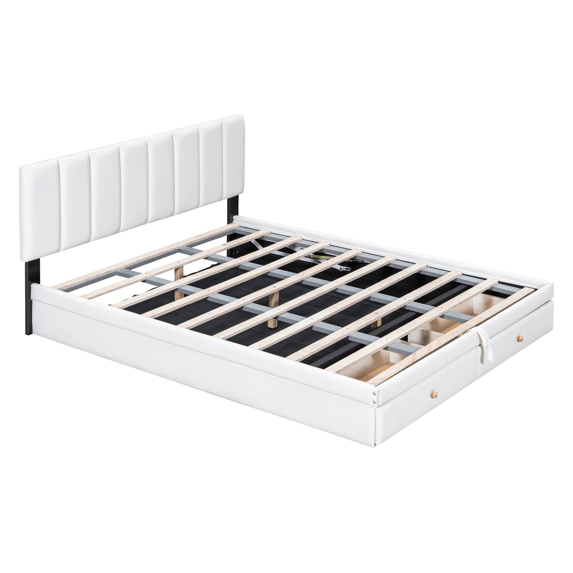 Queen Size Upholstered Bed with Hydraulic Storage System and Drawer, White - Atlantic Fine Furniture Melbourne FL