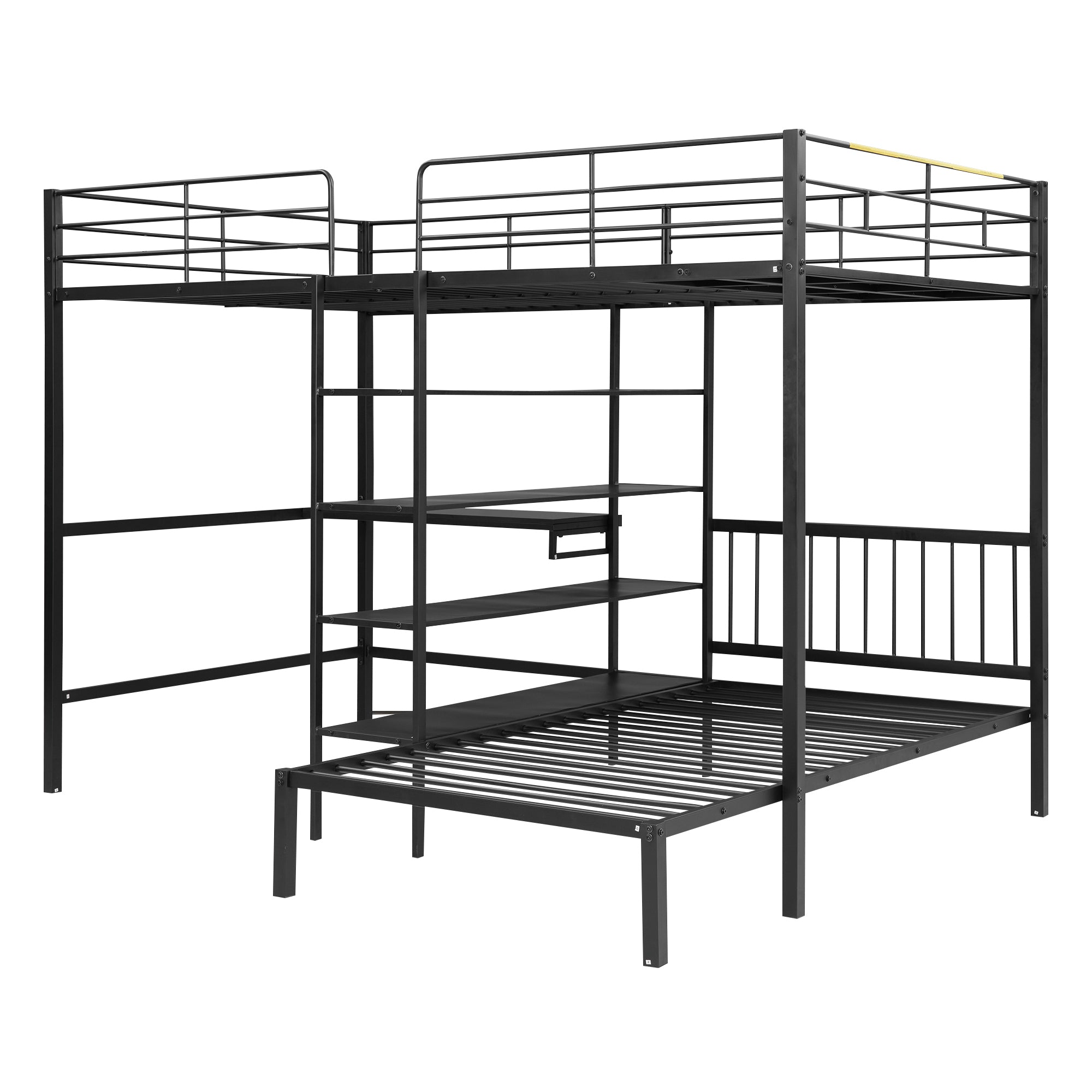 Full Over Twin Metal Bunk Bed with Built-in Desk, Shelves and Ladder, Black - Atlantic Fine Furniture Melbourne FL