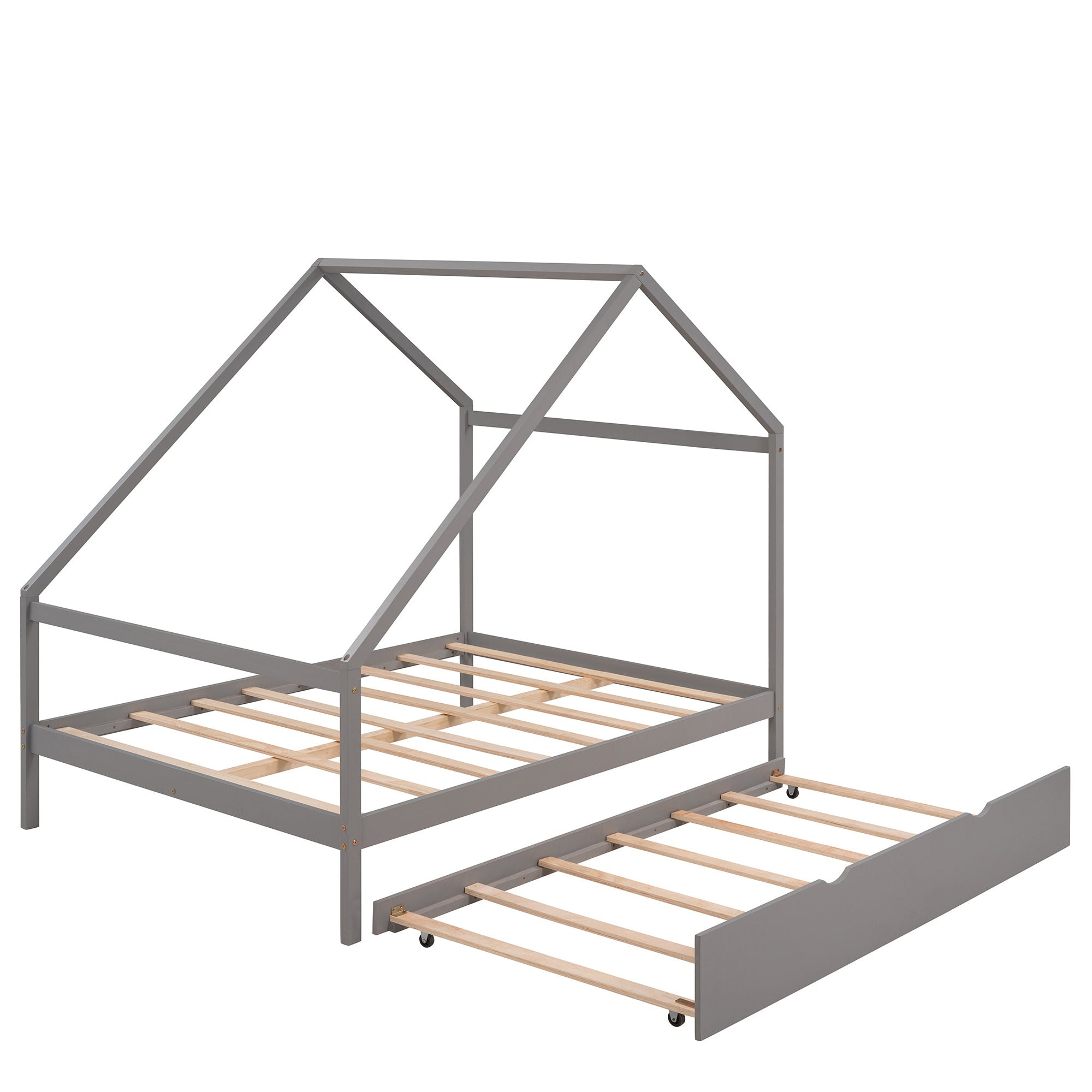 Full Size Wooden House Bed With Twin Size Trundle, GRAY - Atlantic Fine Furniture Melbourne FL