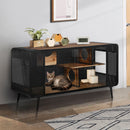 Modern Spacious Cat House With Tempered Glass And Iron Frame For Living Room - Black / Brown