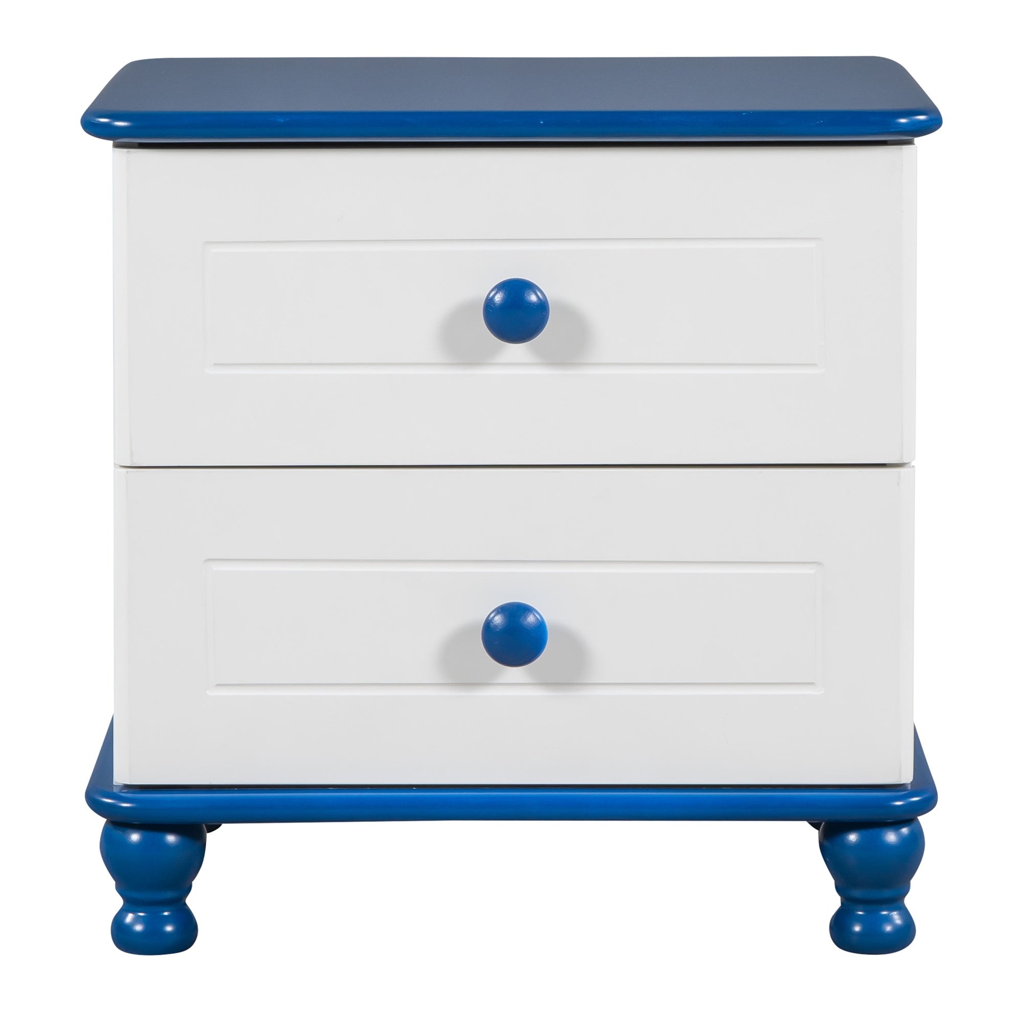 3-Pieces Bedroom Sets,Twin Size Boat-Shaped Platform Bed with Trundle and Two Nightstands,White+Blue - Atlantic Fine Furniture Melbourne FL