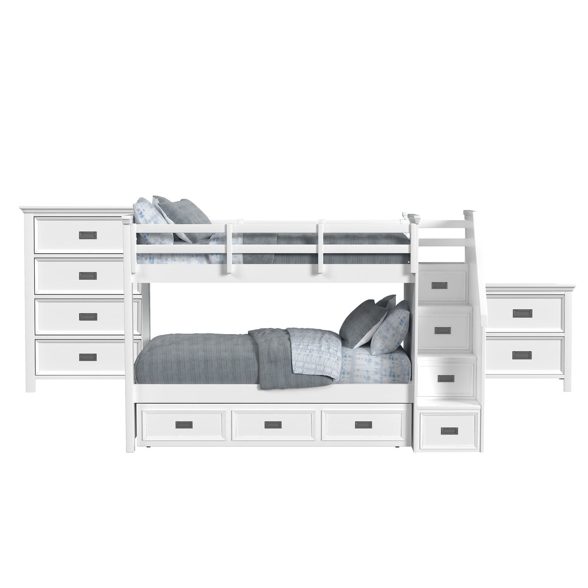 Hampton Kids Bunk With Staircase And Trundle Bedroom Set in Black by Elements International