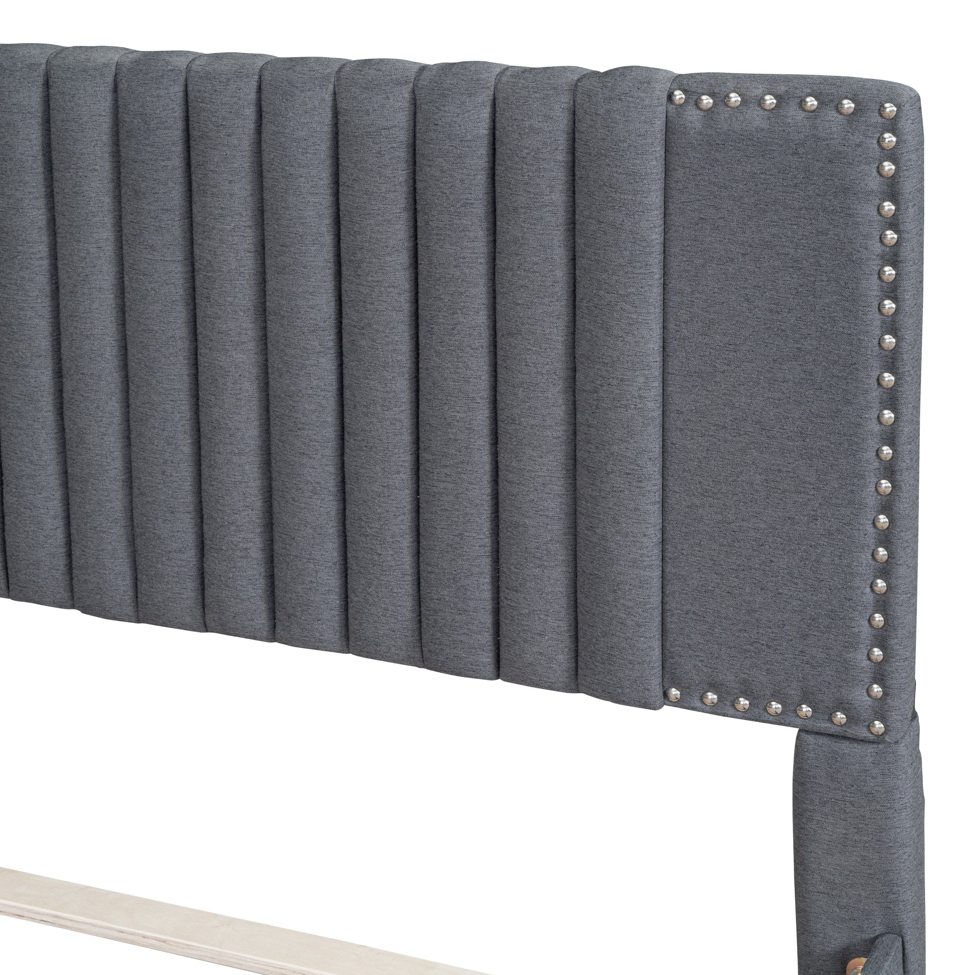 Full Size Upholstered Platform Bed with 2 Drawers and 1 Twin Size Trundle, Classic Headboard Design, Gray - Atlantic Fine Furniture Melbourne FL