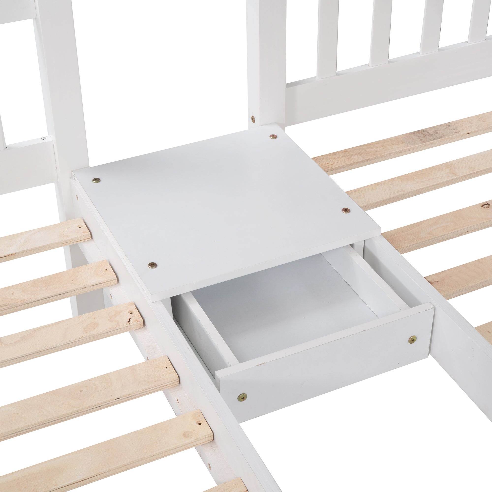 Full Over Twin & Twin Bunk Bed, Wood Triple Bunk Bed with Drawers and Guardrails, White (OLD SKU: LP000143AAK)