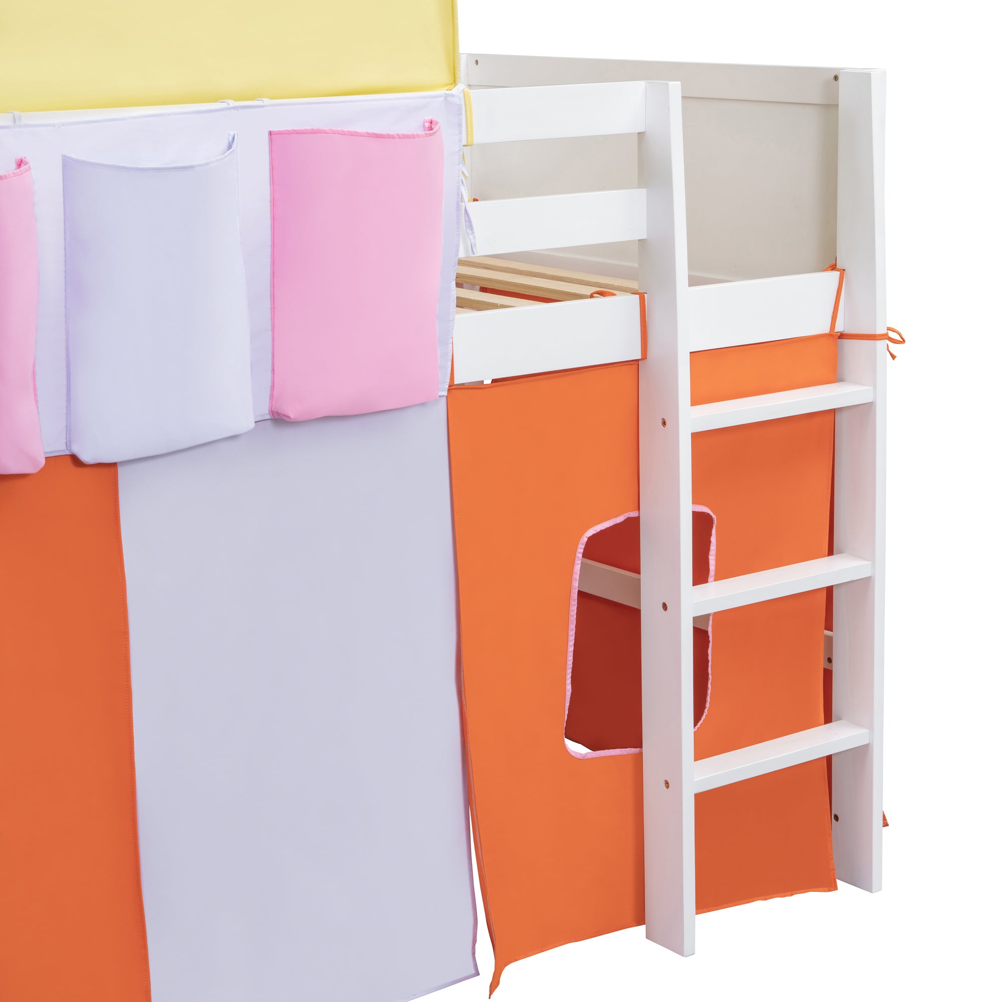 Twin Size Loft Bed with Tent and Tower and Three Pockets- Orange - Atlantic Fine Furniture Melbourne FL