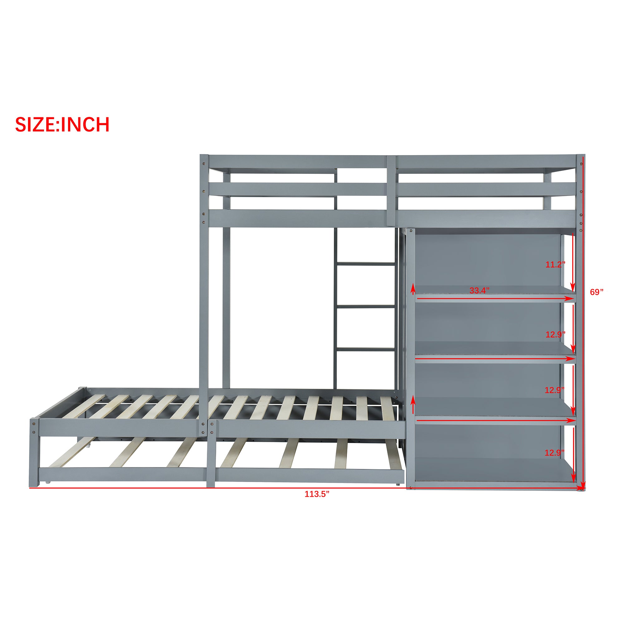 Twin-over-twin Bunk Bed with Wardrobe, Drawers and Shelves, Gray - Atlantic Fine Furniture Melbourne FL