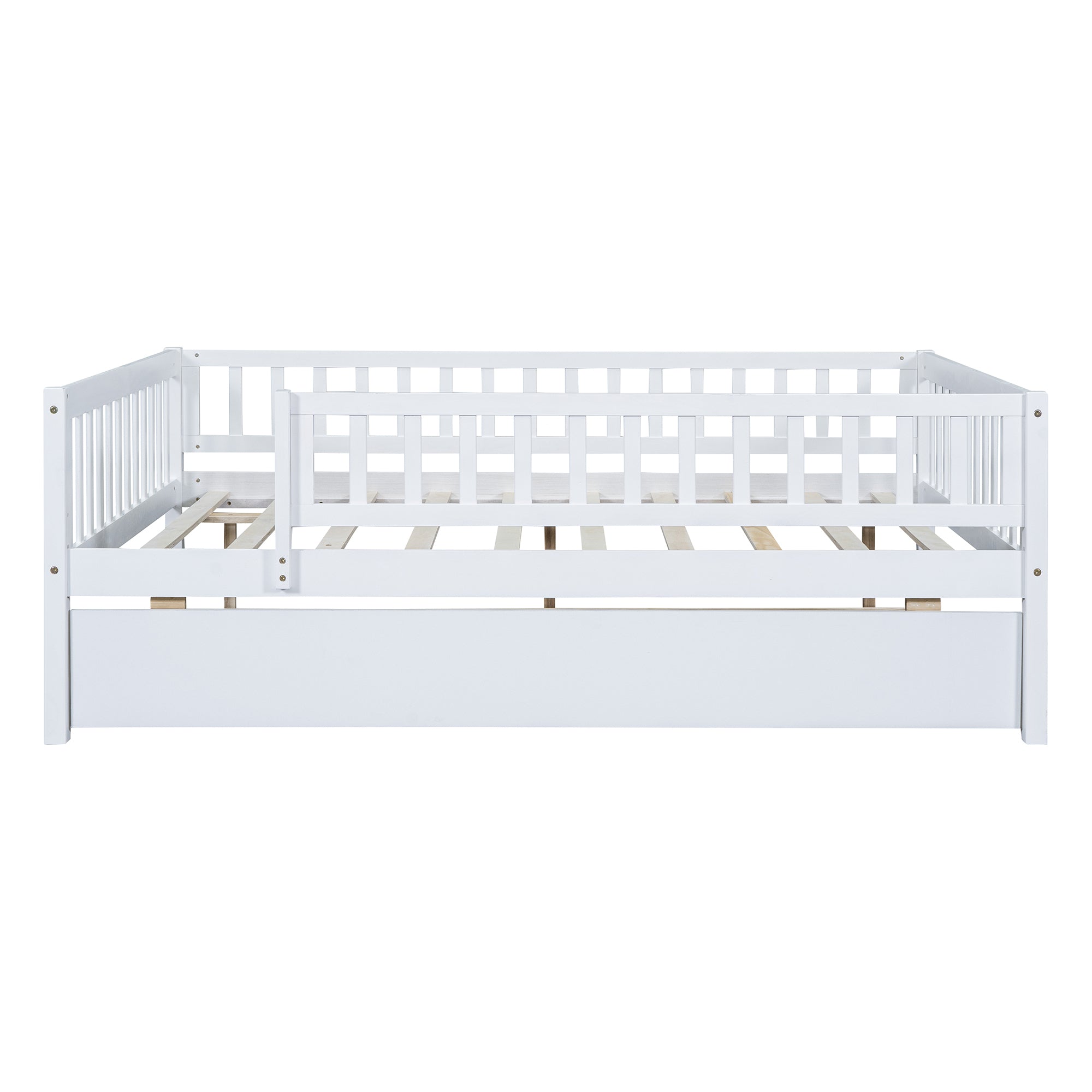 Full Size Wood Daybed with Trundle and Fence Guardrails, White - Atlantic Fine Furniture Melbourne FL