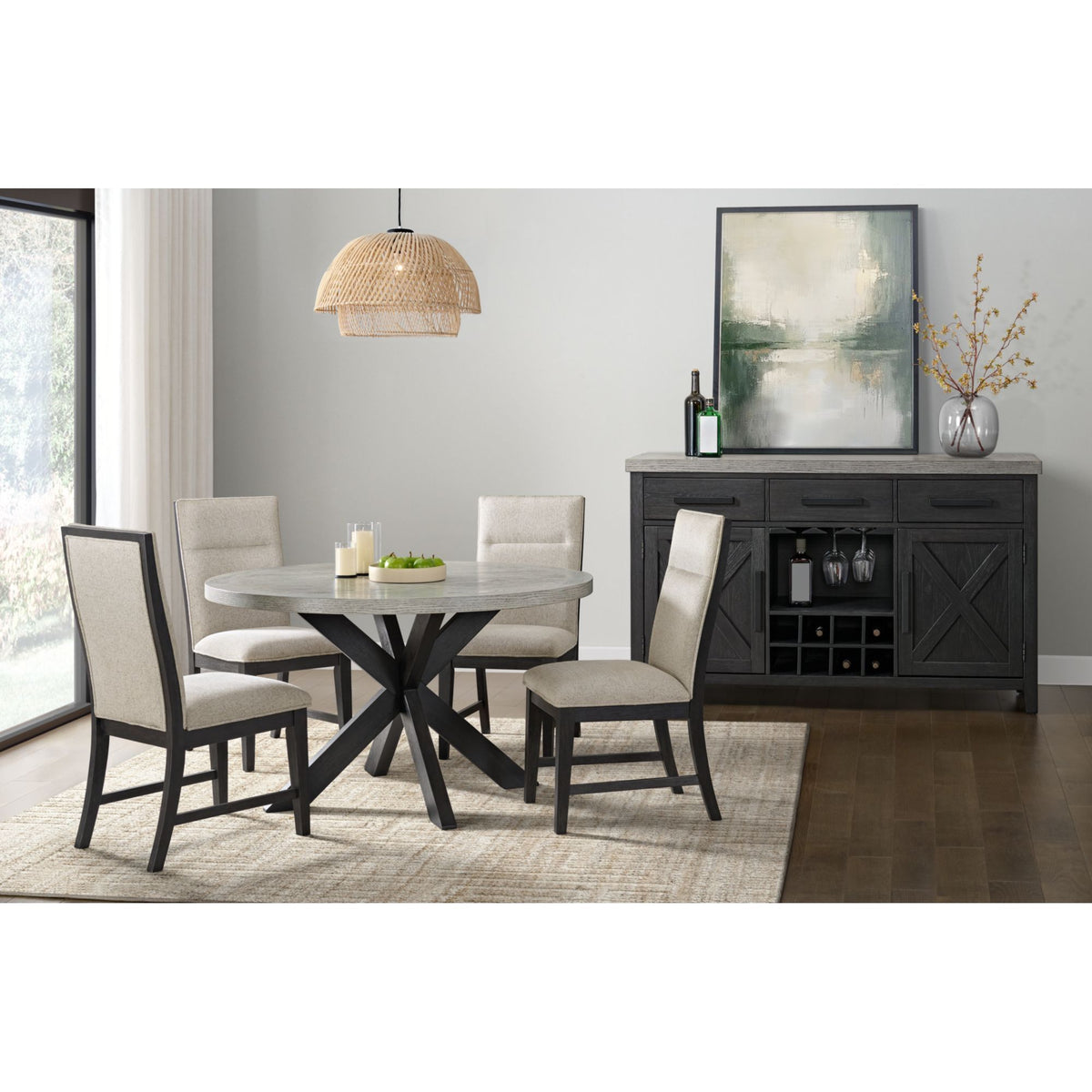 Axel 5 Piece Standard Height Dining Set (Round Table And Four Fabric Chairs) in Espresso / Light Gray by Elements International, view 13