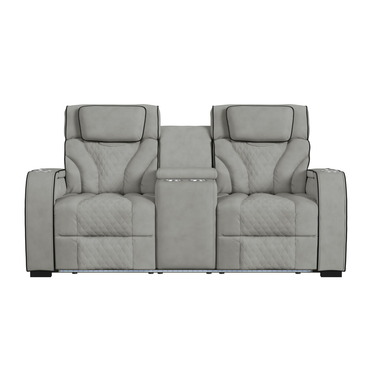 Blitz Motion Loveseat With Console, And LED in Dark Gray by Elements International, view 12