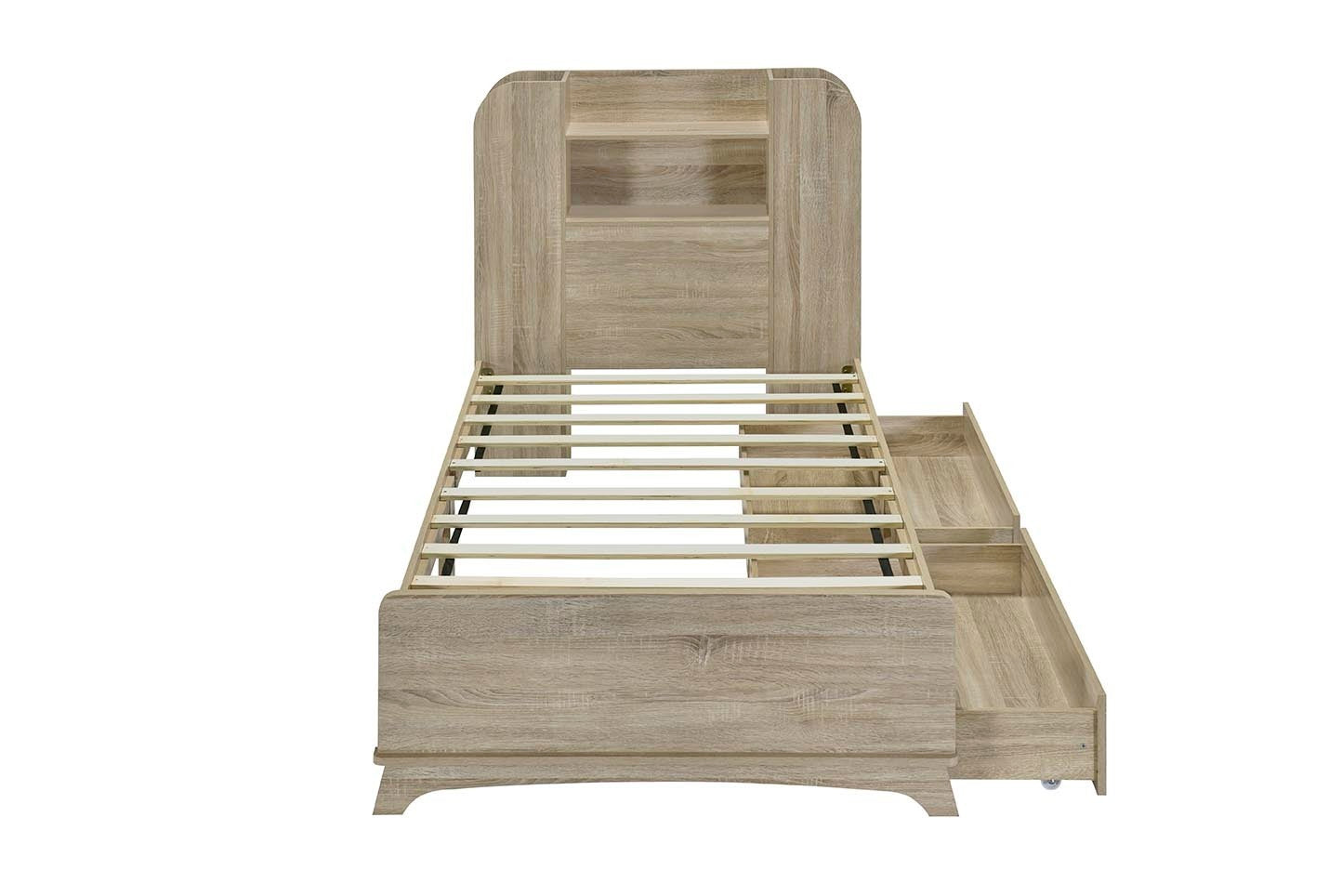 Twin Size Storage Platform Bed Frame with with Two Drawers and Light Strip Design in Headboard,Natural - Atlantic Fine Furniture Melbourne FL