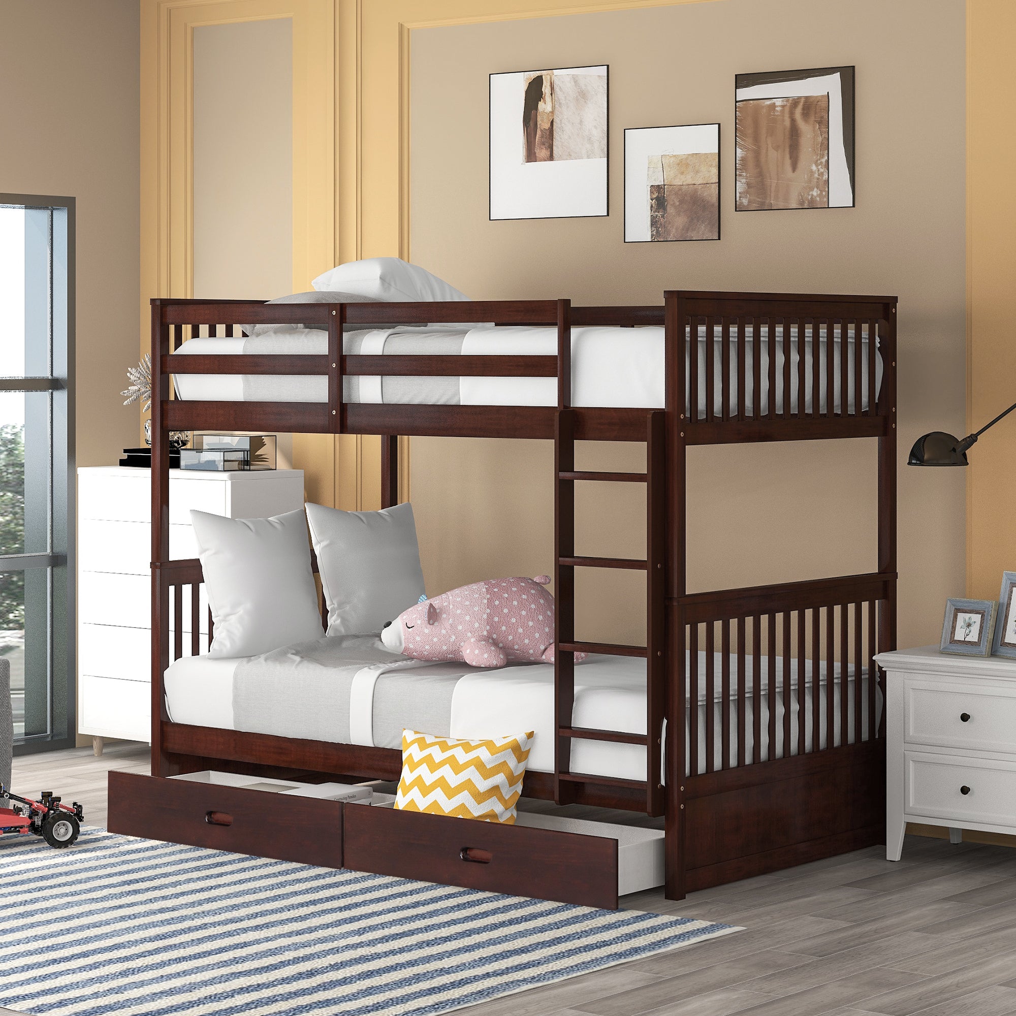 Twin-Over-Twin Bunk Bed with Ladders and Two Storage Drawers (Espresso)(OLD SKU:LT000265AAP) - Atlantic Fine Furniture Melbourne FL