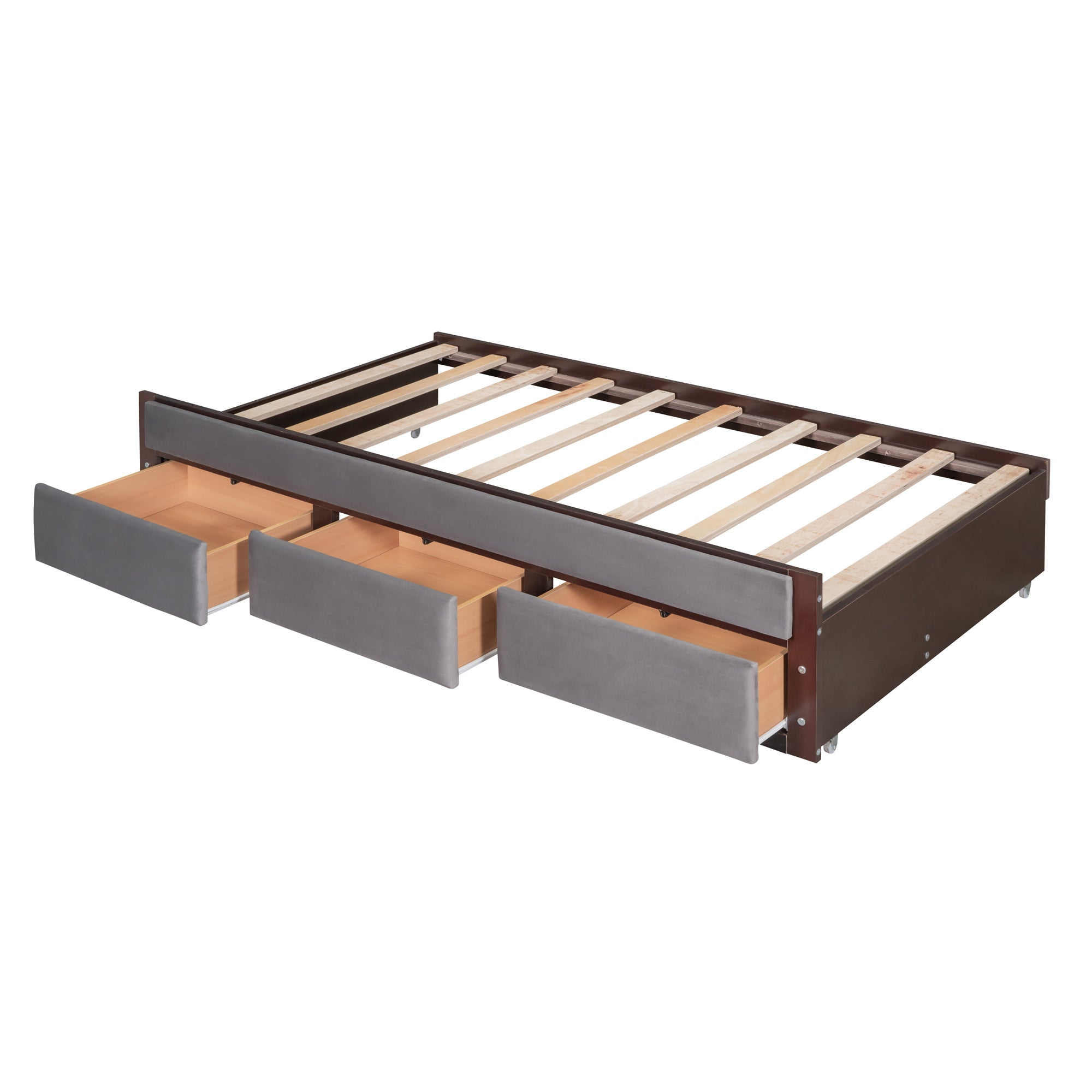 Full Size Upholstered Canopy Bed with Trundle and 3 Drawers, Gray - Atlantic Fine Furniture Melbourne FL