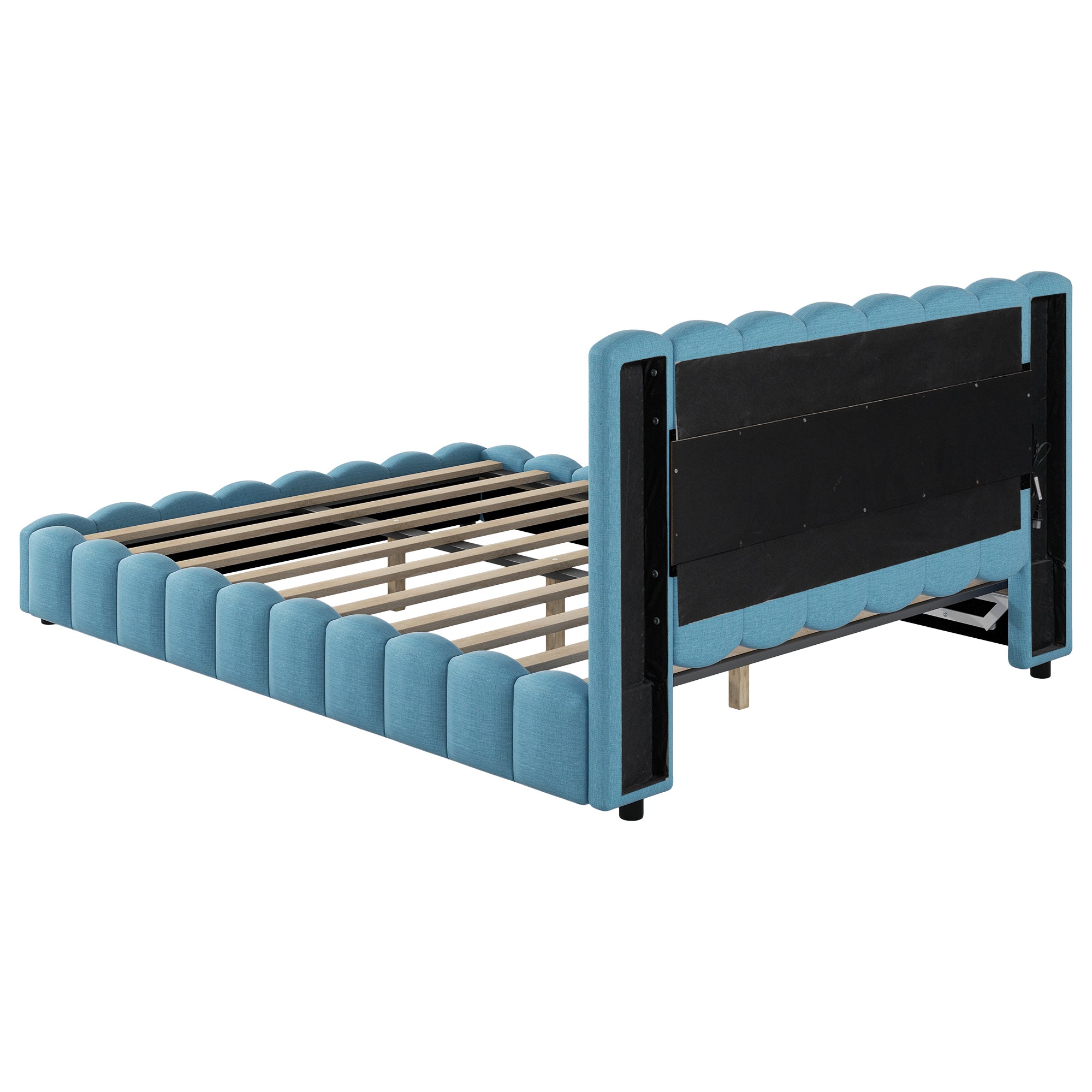 Queen Size Upholstered Platform Bed with LED Headboard and USB, Blue - Atlantic Fine Furniture Melbourne FL