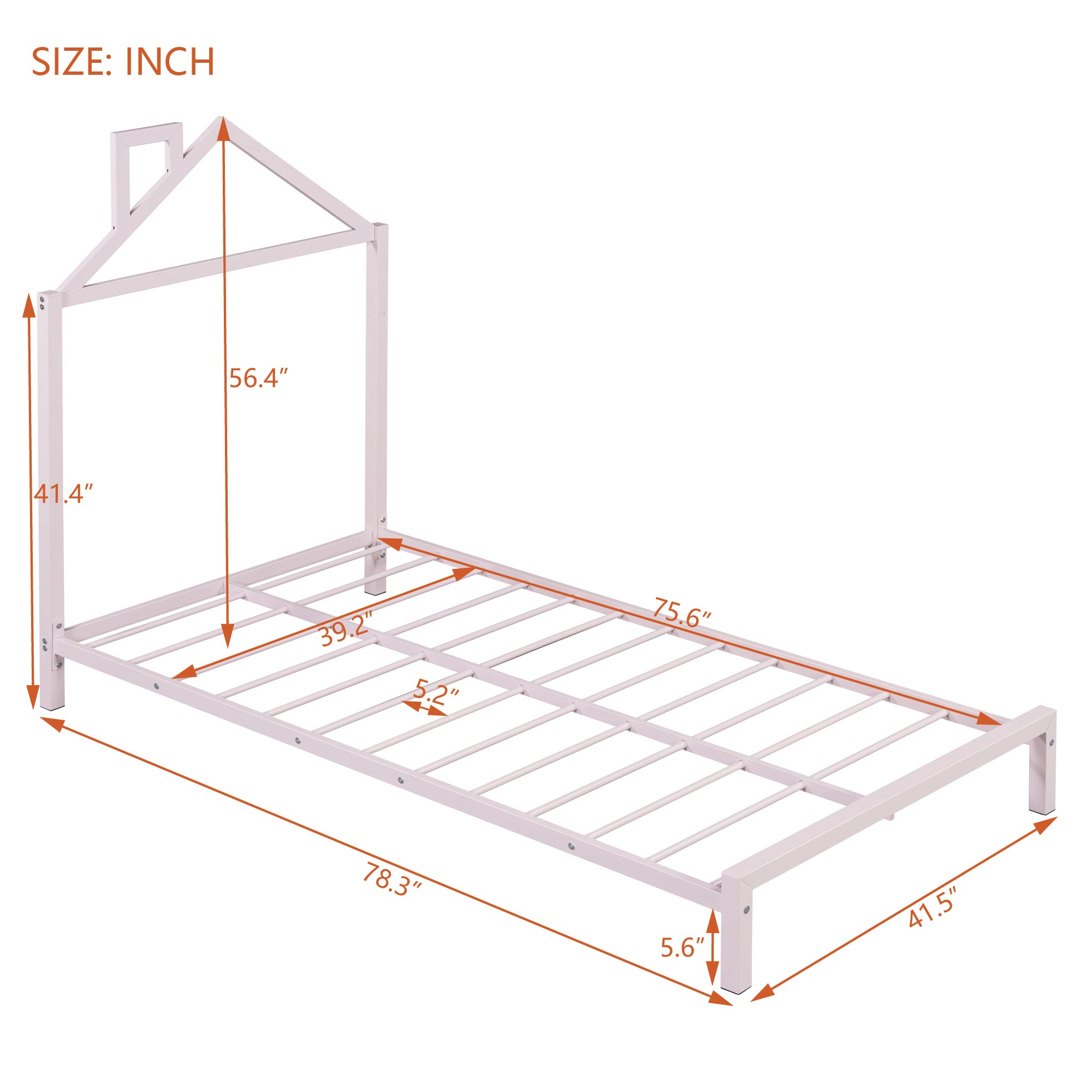 Twin Size Metal Platform Bed with House-Shaped Headboard Design, Pink - Atlantic Fine Furniture Melbourne FL