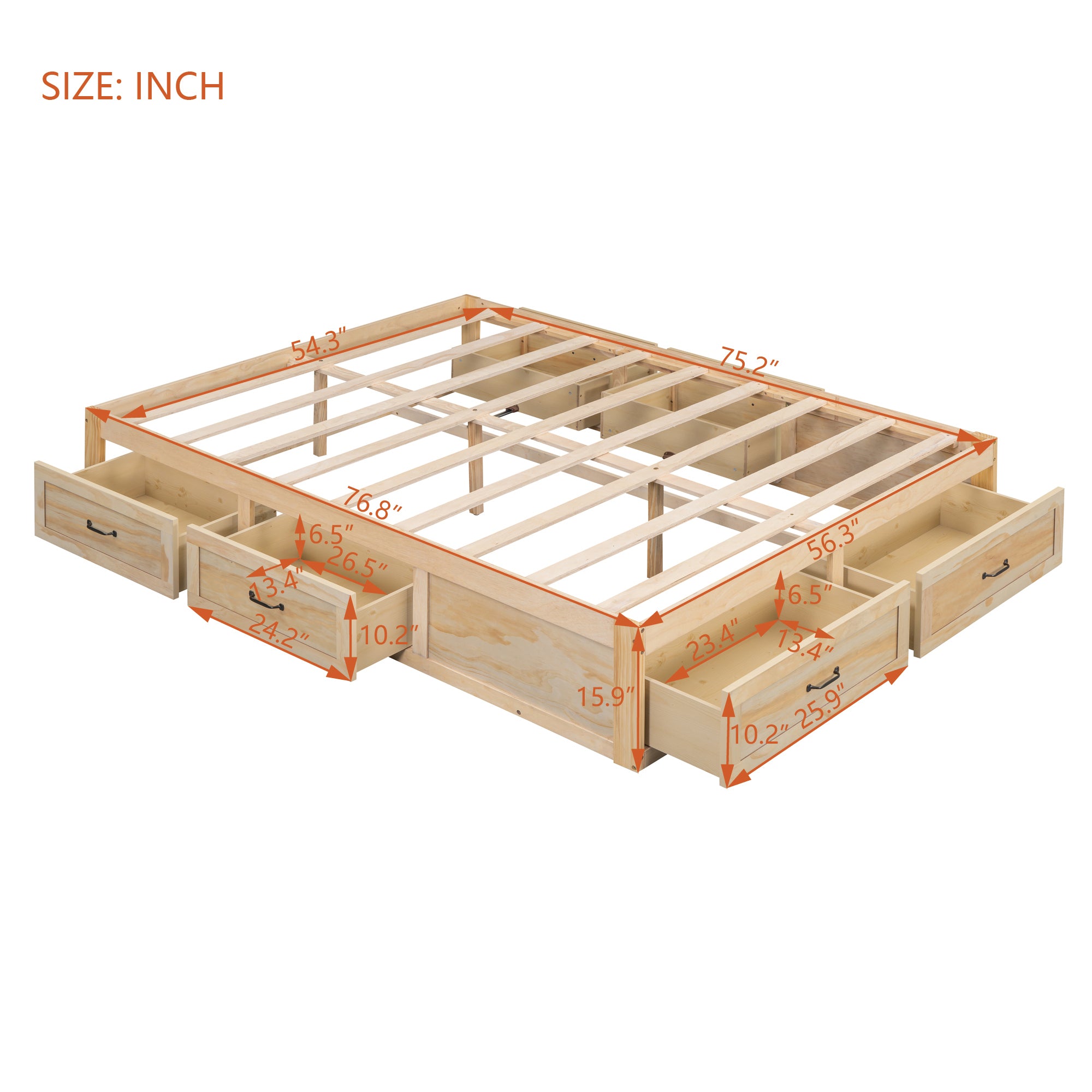 Full Size Platform Bed with 6 Storage Drawers,Antique Natural - Atlantic Fine Furniture Melbourne FL