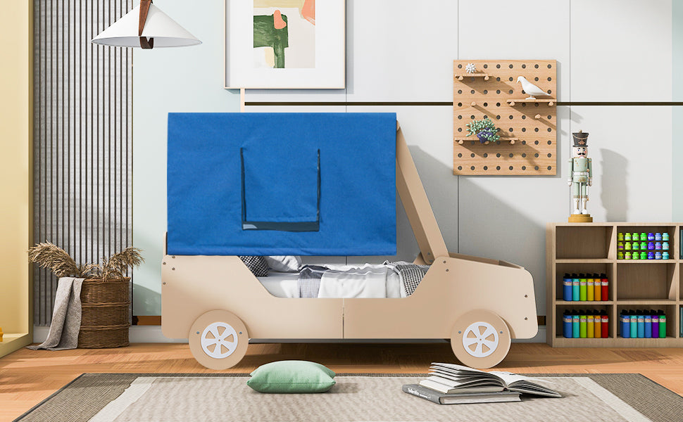 Full Size Car Shaped Bed with Tents,Natural