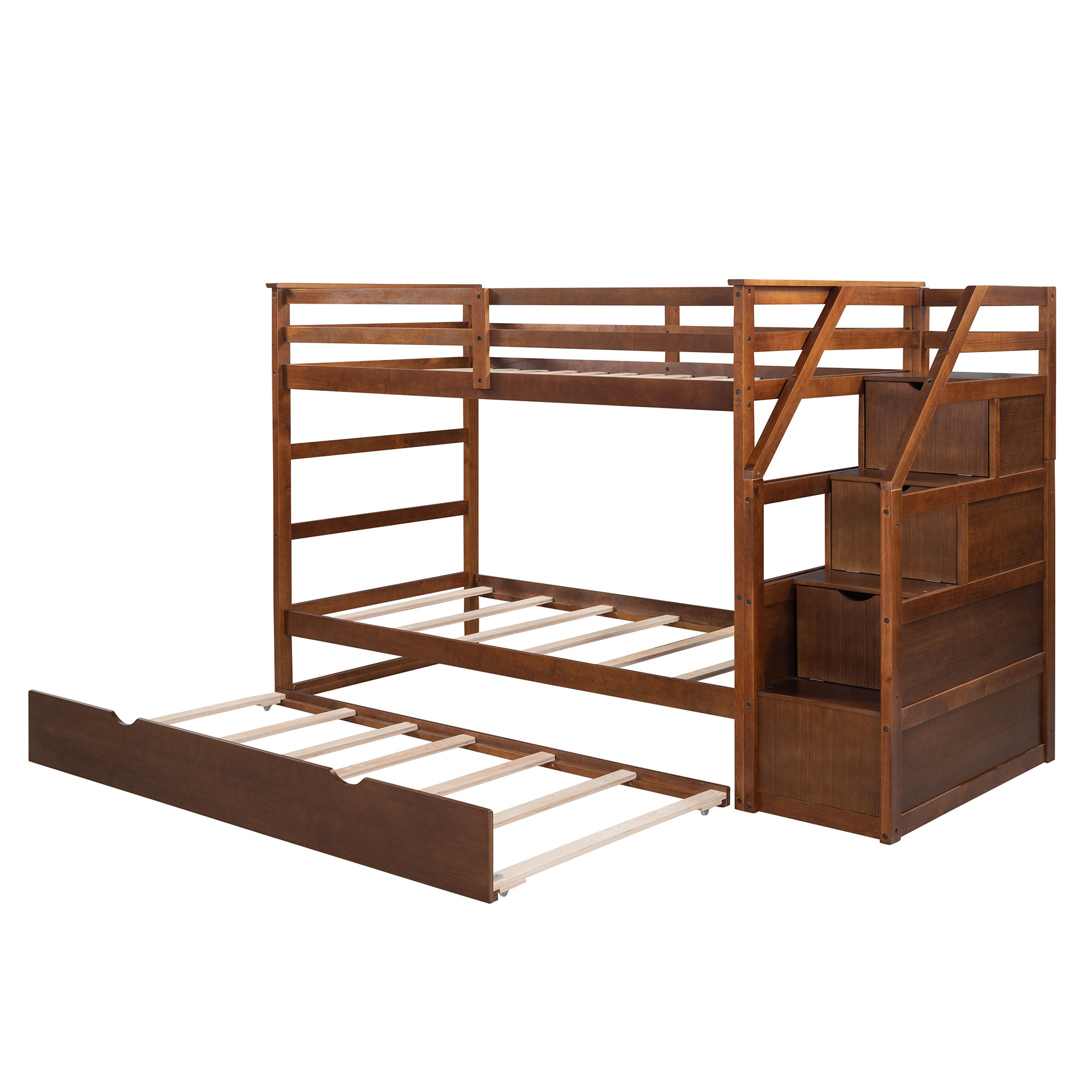 Twin-Over-Twin Bunk Bed with Twin Size Trundle and 3 Storage Stairs,Walnut (OLD SKU :LP000064AAD) - Atlantic Fine Furniture Melbourne FL