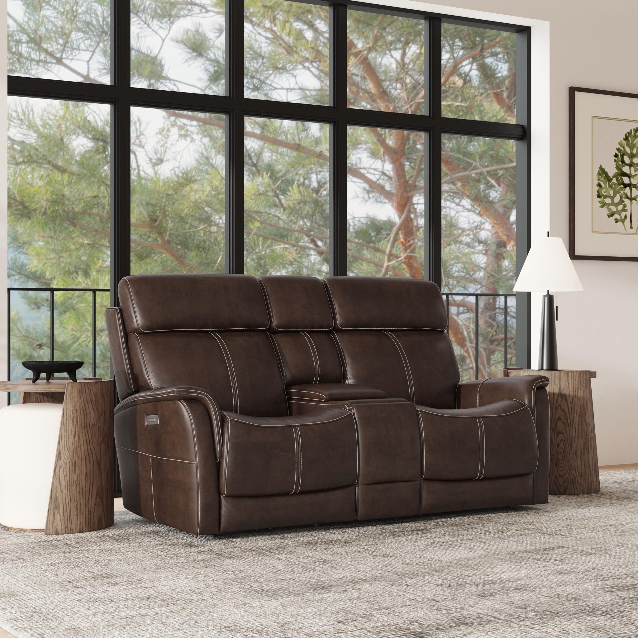 View - Power Reclining Loveseat With Console, Power Headrest & Lumbar