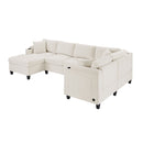 U Shaped Sectional Sofa, Corner Living Room Couch With Built In Cup Holders, Storage, USB Ports