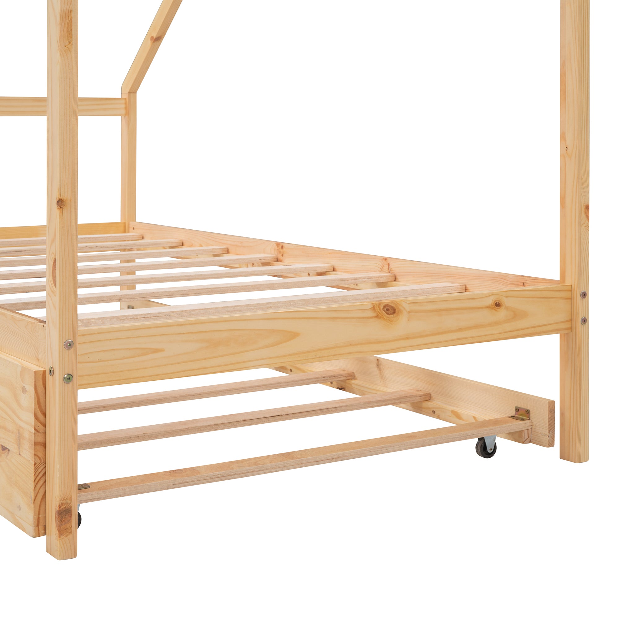Twin Size Wooden House Bed With Twin Size Trundle, Natural - Atlantic Fine Furniture Melbourne FL