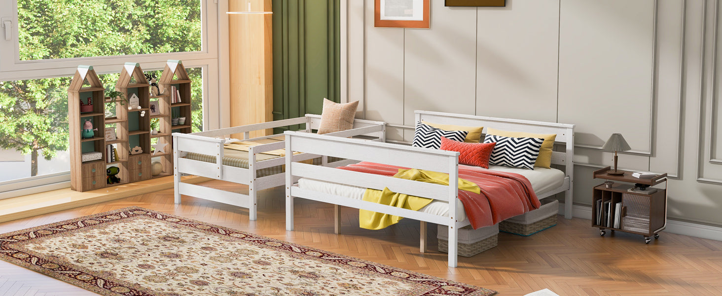 Wood Twin XL over Queen Bunk Bed with Ladder, White - Atlantic Fine Furniture Melbourne FL