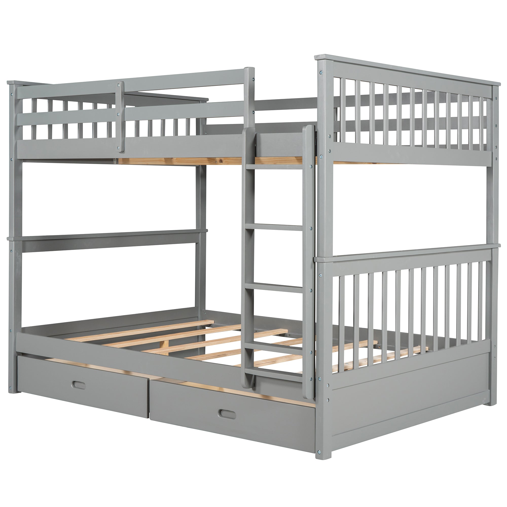 Full-Over-Full Bunk Bed with Ladders and Two Storage Drawers (Gray)(OLD SKU:LT000365AAE) - Atlantic Fine Furniture Melbourne FL