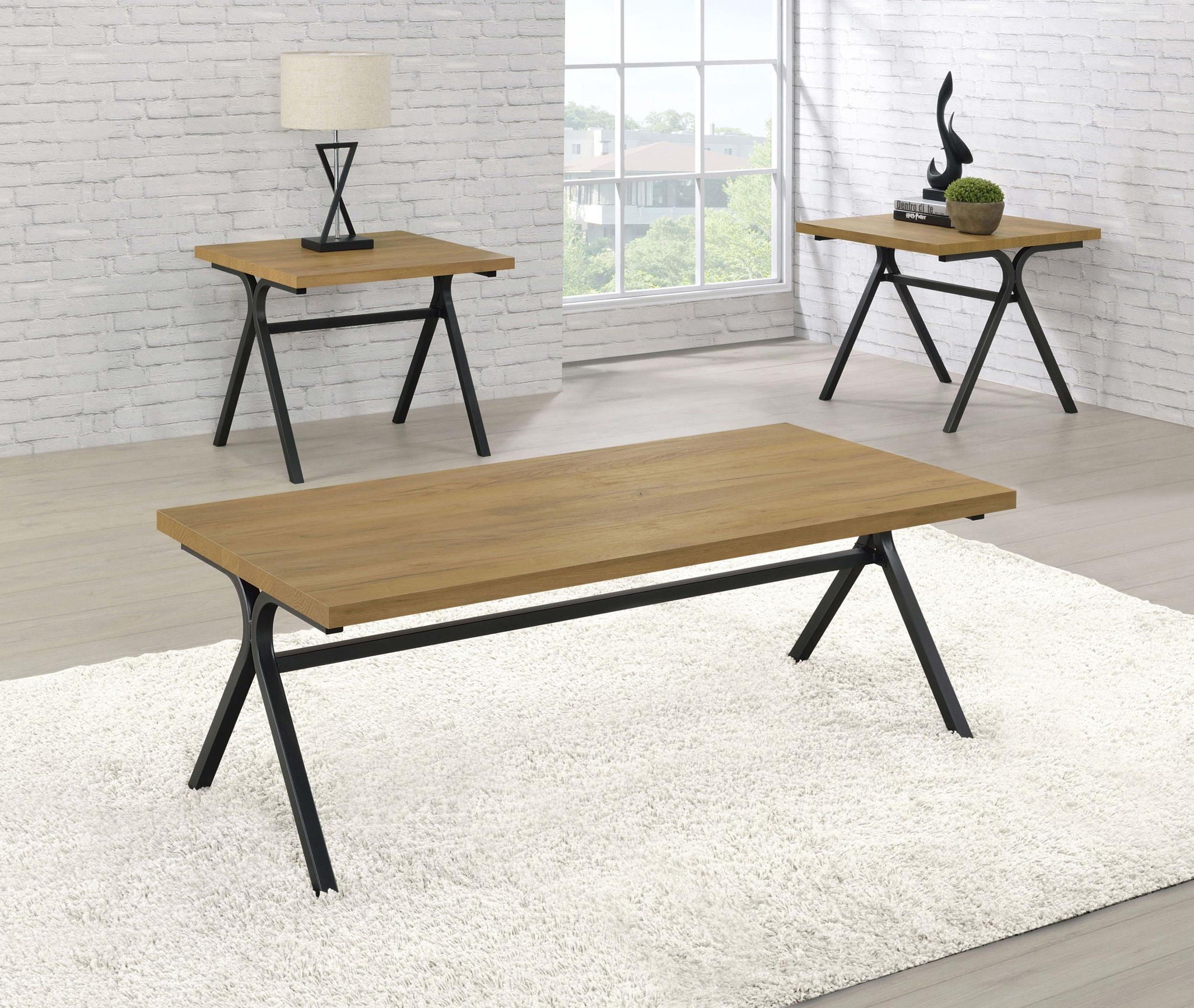 Colmar 3-piece Engineered Wood Coffee Table Set Golden Oak - Atlantic Fine Furniture Melbourne FL