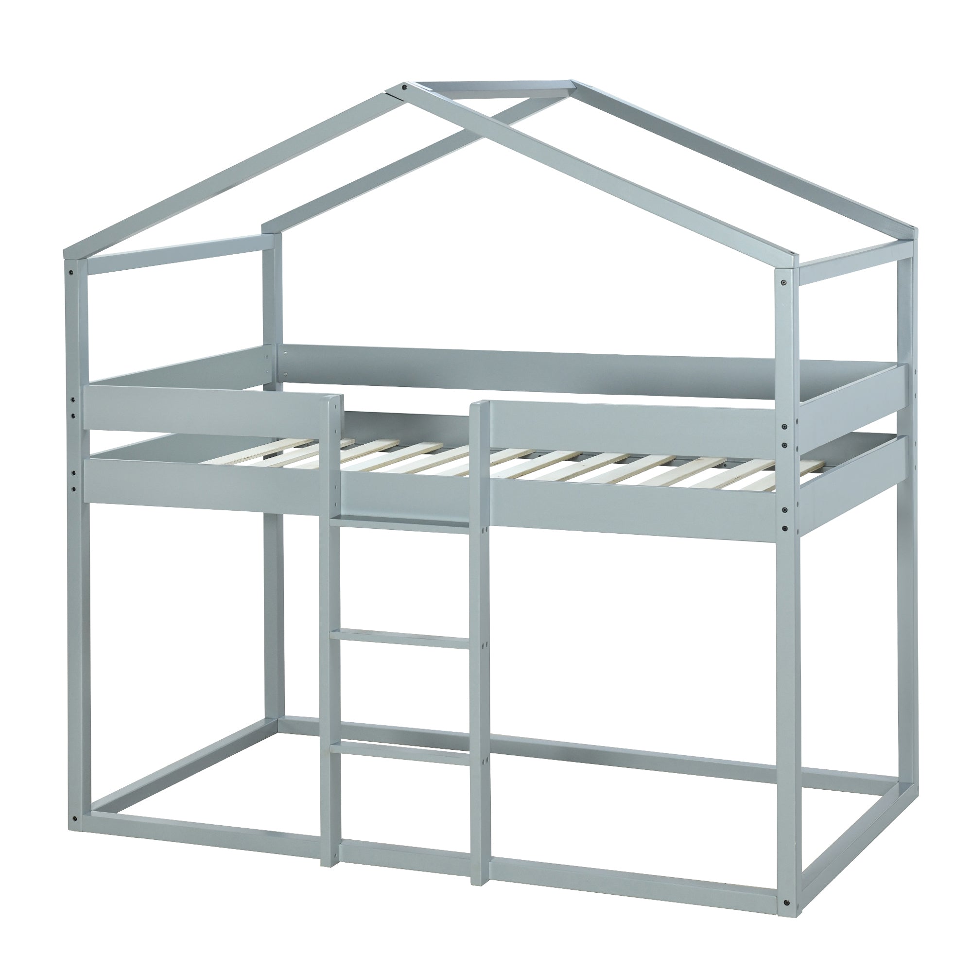 Twin Over Twin Bunk Bed Wood Bed with Tent, Gray - Atlantic Fine Furniture Melbourne FL