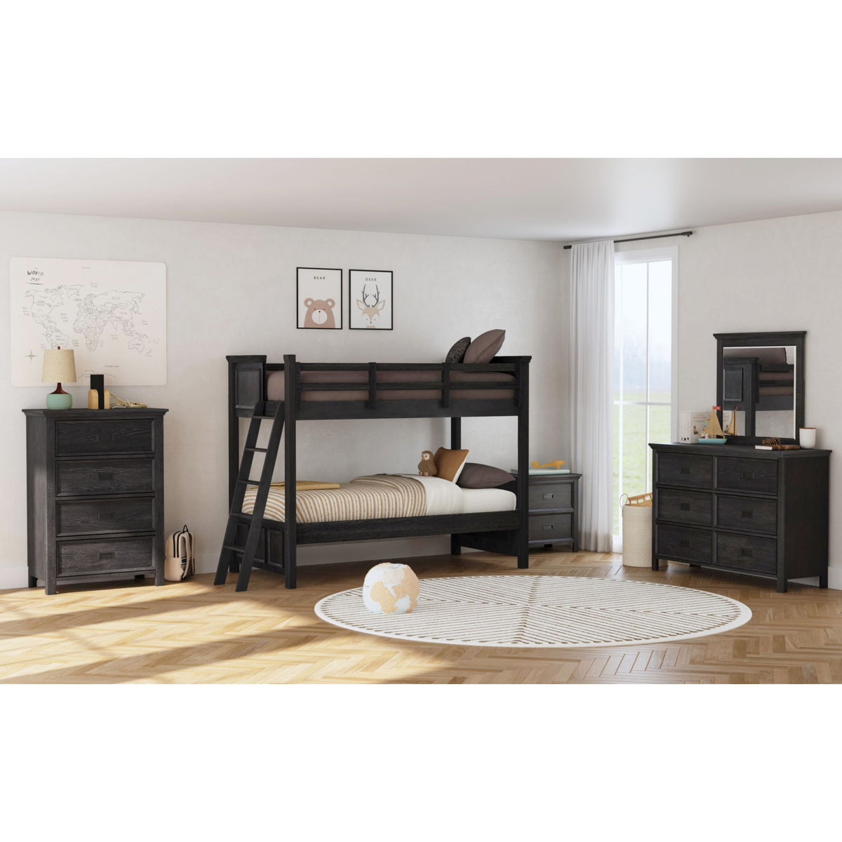 Hampton Kids Bunk Bed With Ladder in Black by Elements International, view 6